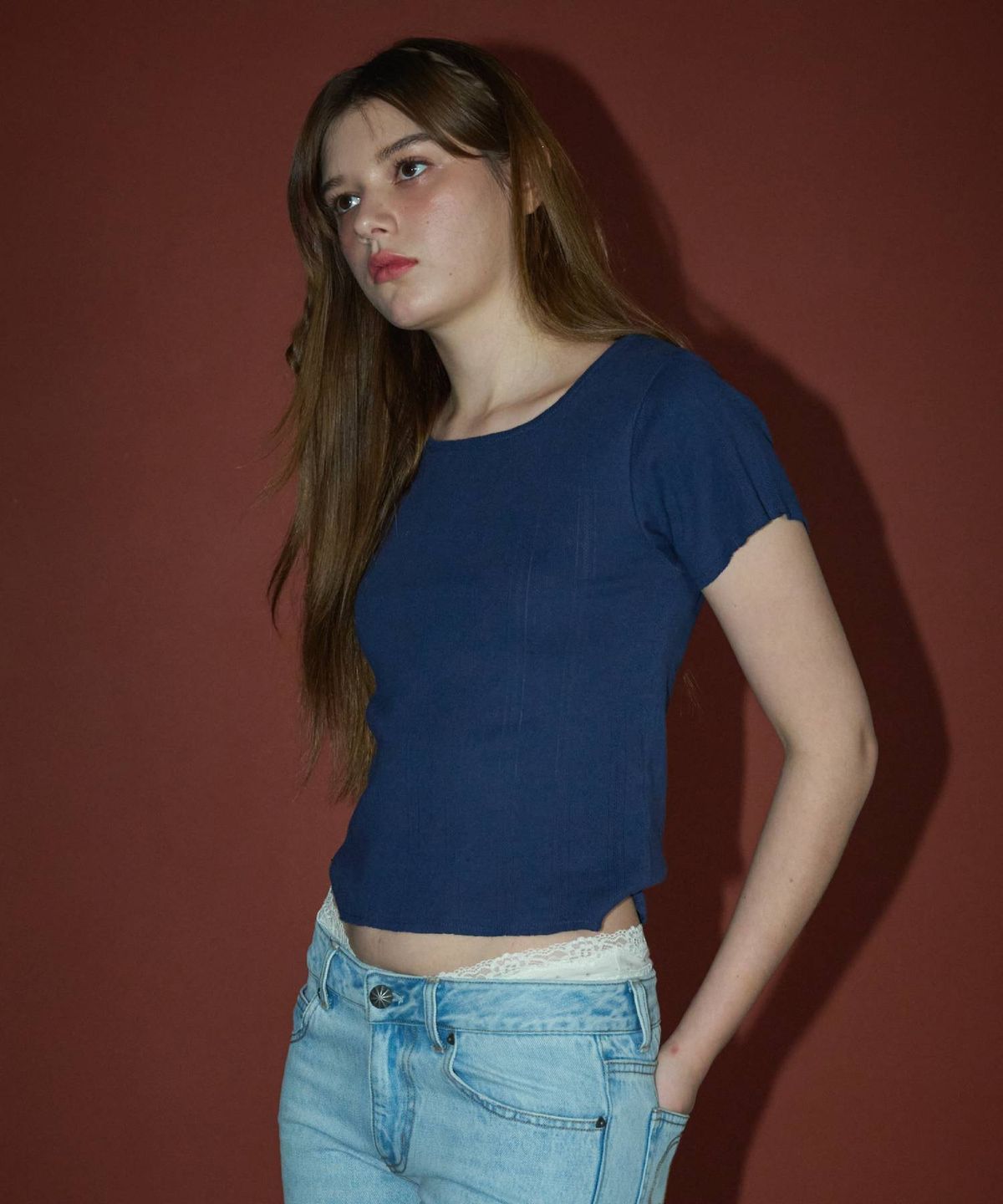 림닉(REEMNIK) NOISE EYELET PUNCHING SHORT- SLEEVED T-SHIRT [NAVY]
