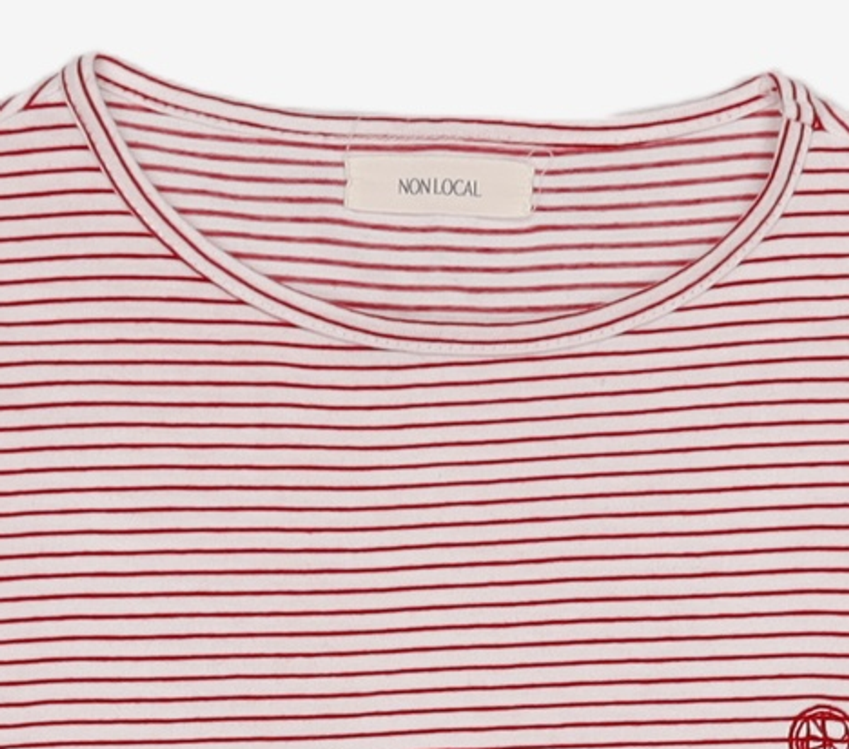 논로컬(NONLOCAL) Volume Sleeve Logo Stripe T-shirt - Red FREE