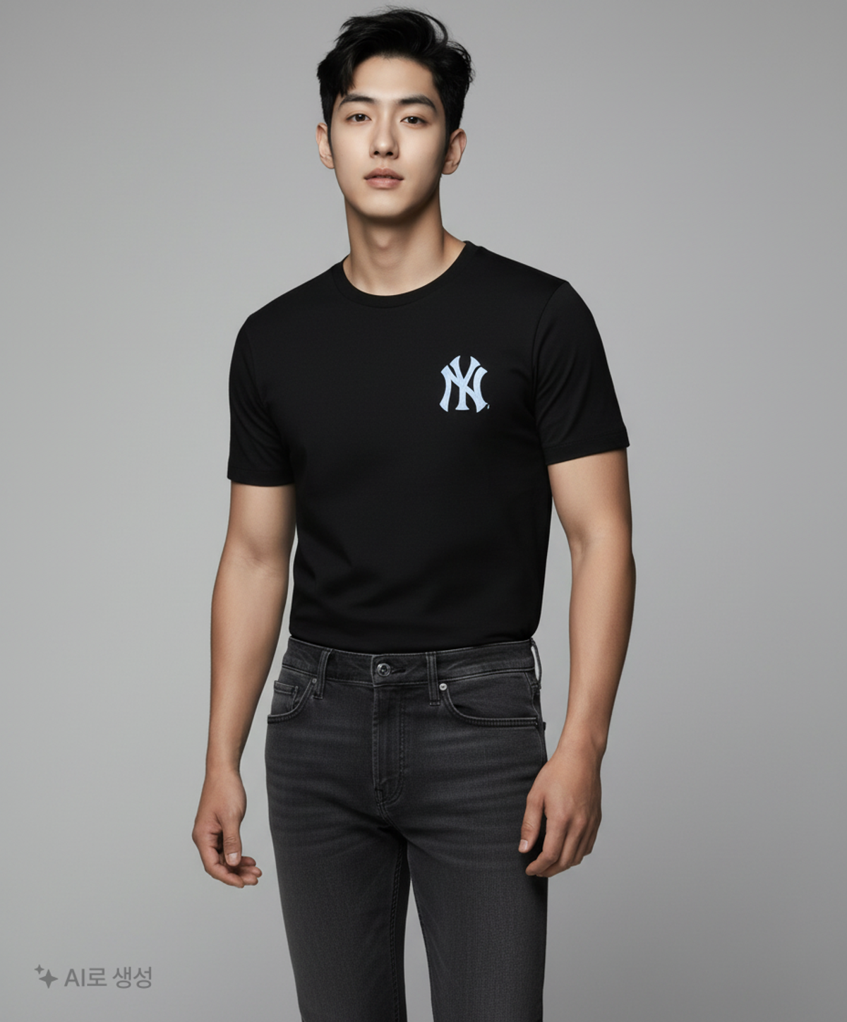 엠엘비(MLB) 로고 베이직 반팔 티셔츠 NY (BLACK) XS