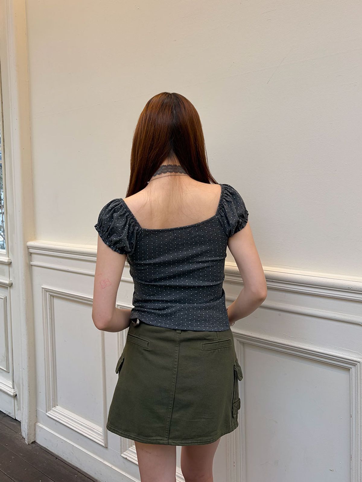 쿨키튼(KOOLKITTEN) Tiny Dot Shirred Ribbon Puff Top 3colors
