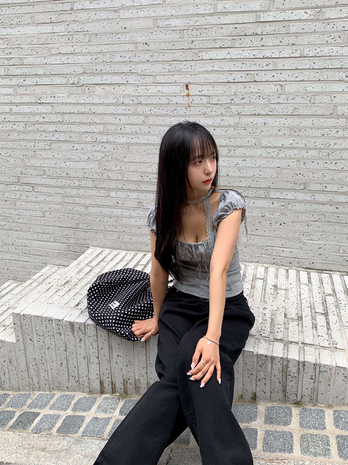 쿨키튼(KOOLKITTEN) Tiny Dot Shirred Ribbon Puff Top 3colors