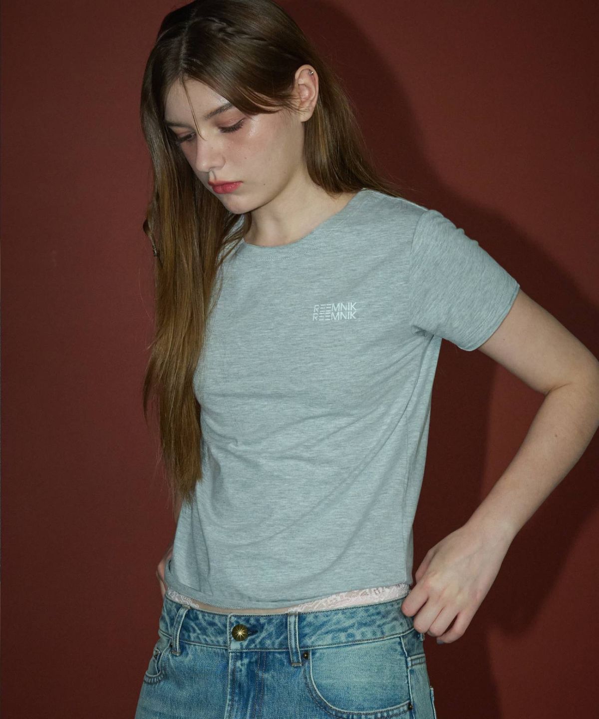 림닉(REEMNIK) MUTE BLANK SHORT-SLEEVED T-SHIRT [MELANGE GRAY]