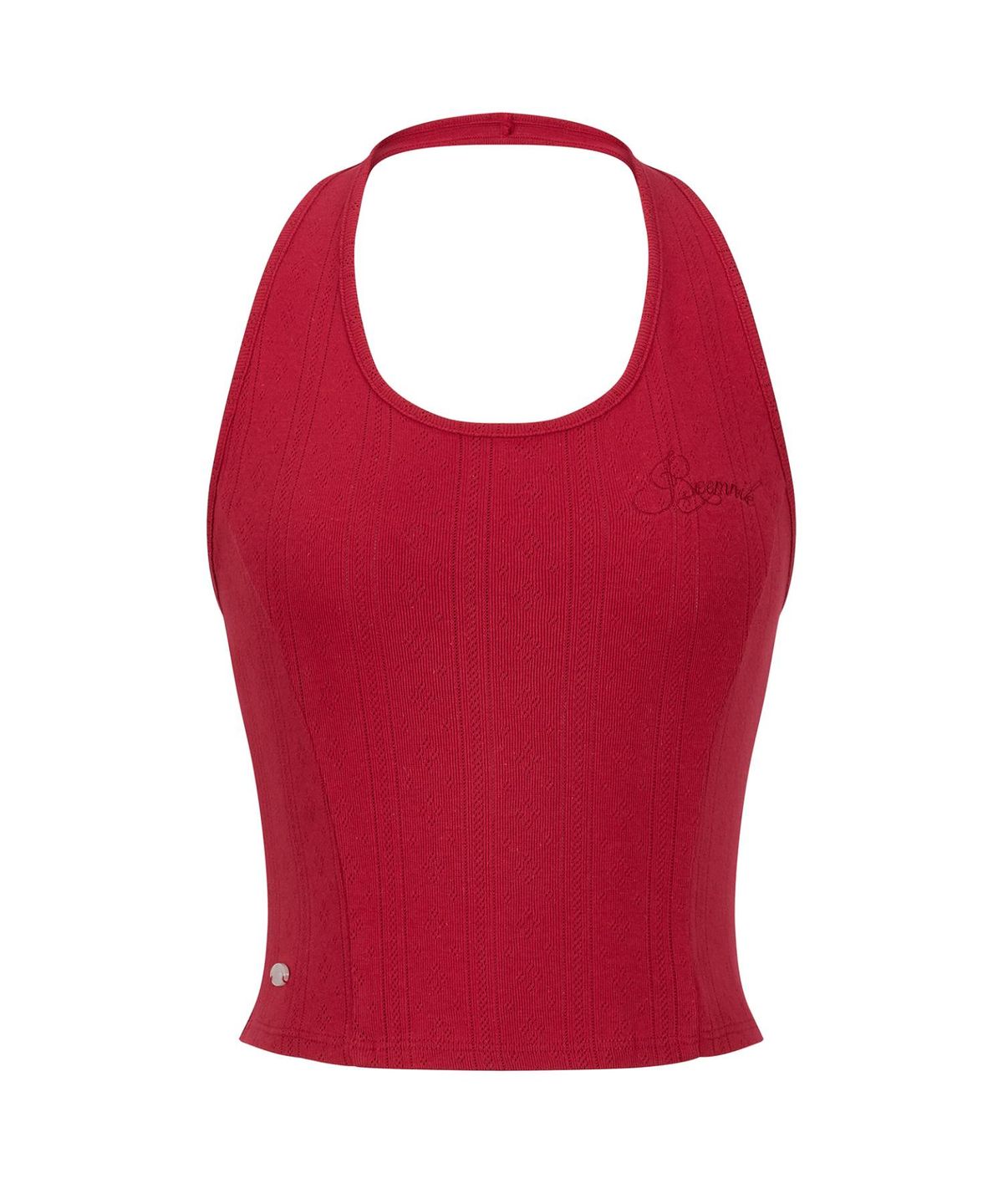림닉(REEMNIK) NOISE EYELET PUNCHING CROPPED HALTERNECK TOP [RED]