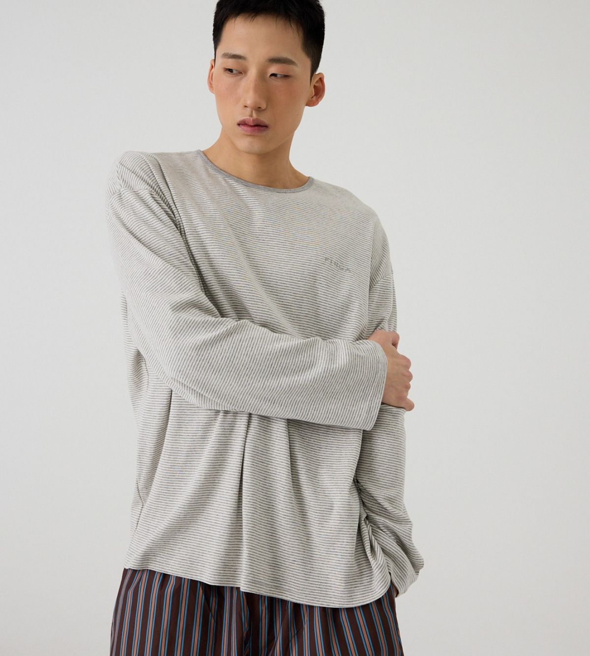 핀카(FINCA) GY&BR 트윈 홈웨어 파자마 셋업_크림 그레이&마론 2Sizes