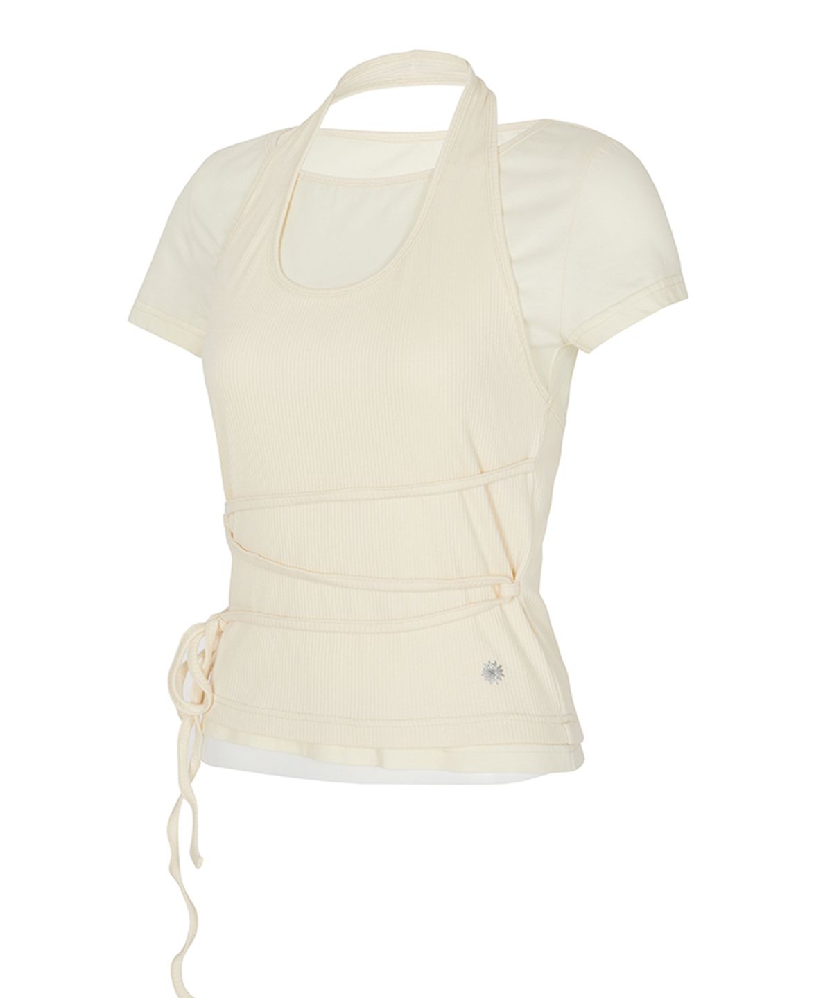 세컨드솔트(SECONDSALT) 스트랩 레이어드 골지 홀터넥 긴팔티 (게랑드솔트)