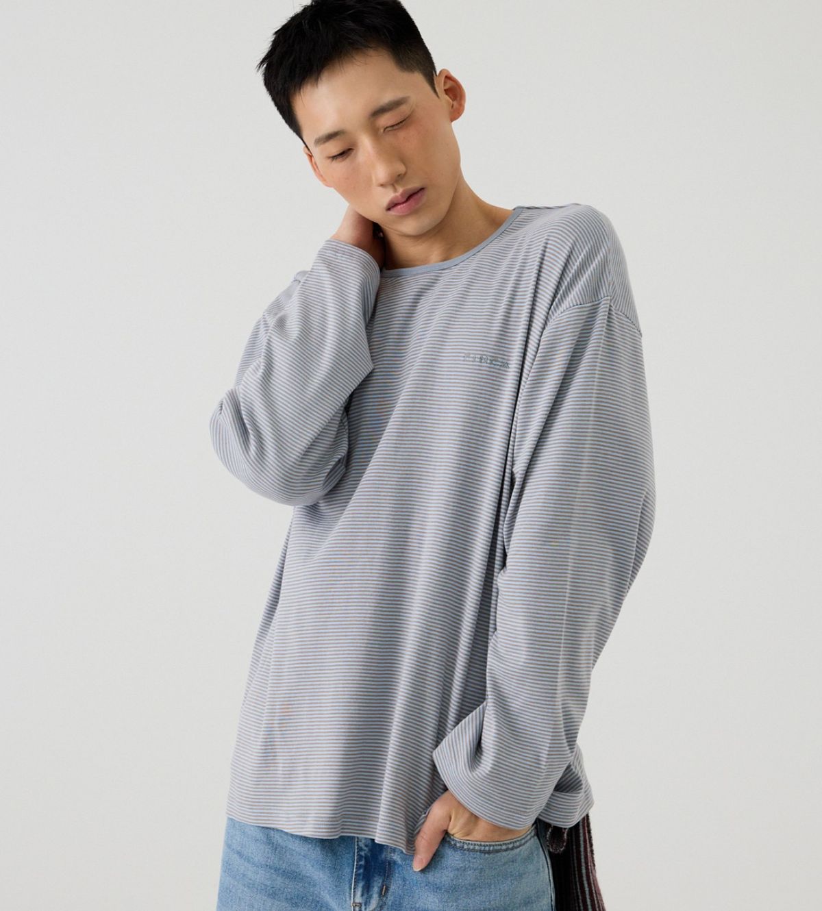 핀카(FINCA) GR 트윈 슬리브 티셔츠_민트 그레이 스트라이프 2Sizes