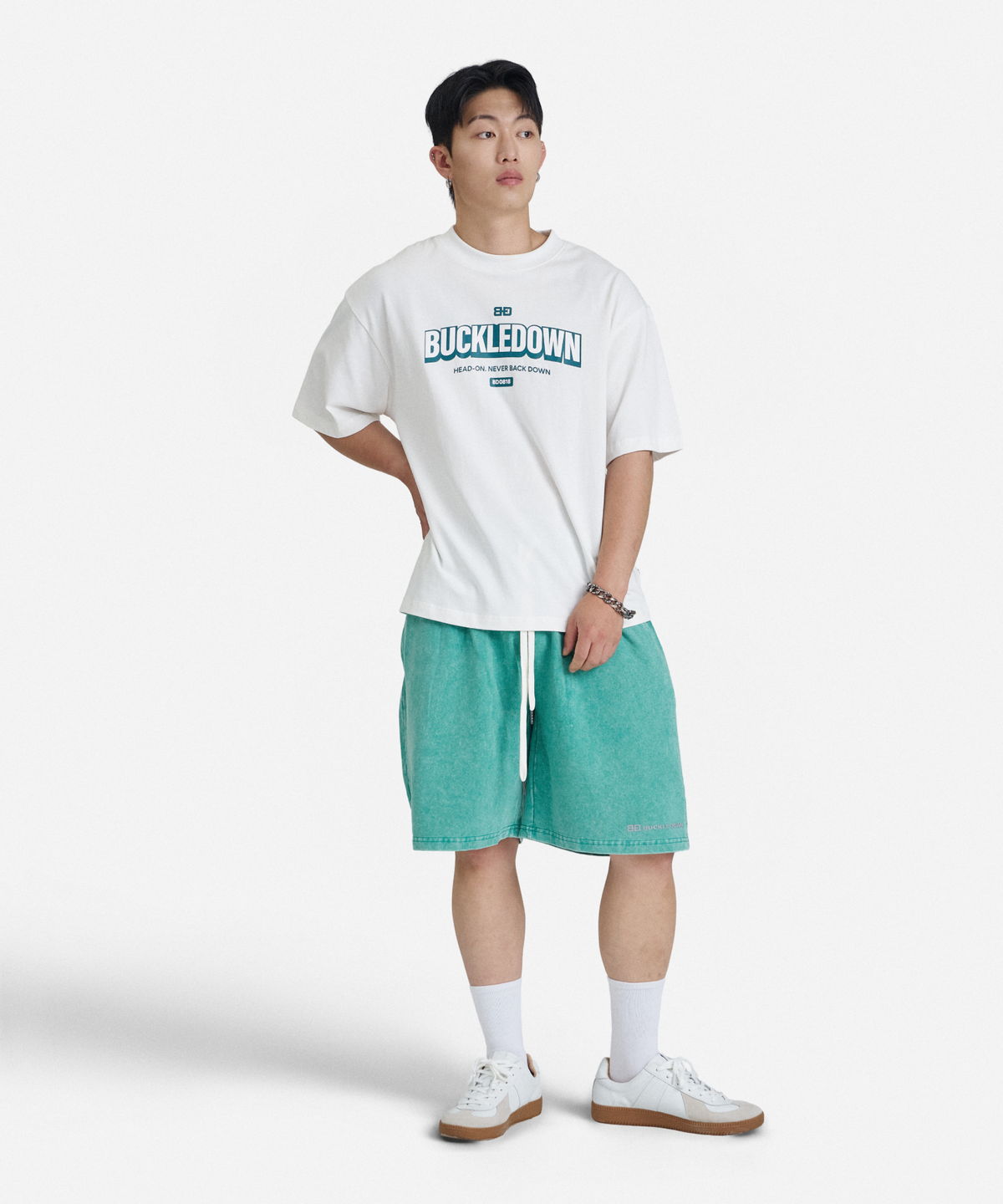 버클다운(BUCKLE DOWN) 클래식 BD_LOGO 피그먼트 워시드 쇼츠 (MINT)
