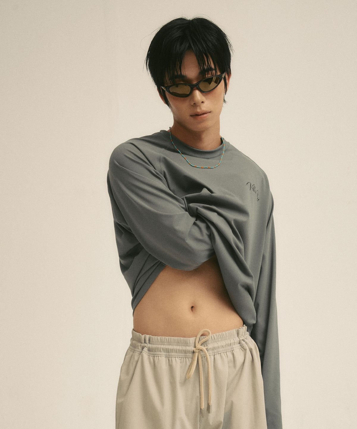 빌라레이(VILLA RAY) 에센셜 루즈핏 남성 래쉬가드 - 카키