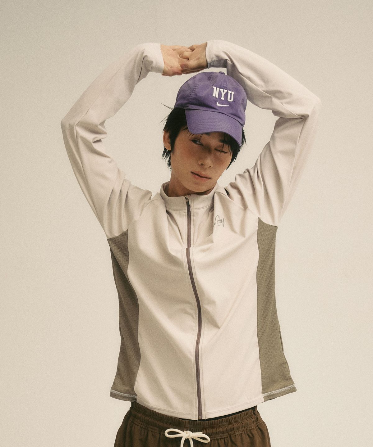 빌라레이(VILLA RAY) 릴렉스 핏 남성 집업 래쉬가드 - 베이지