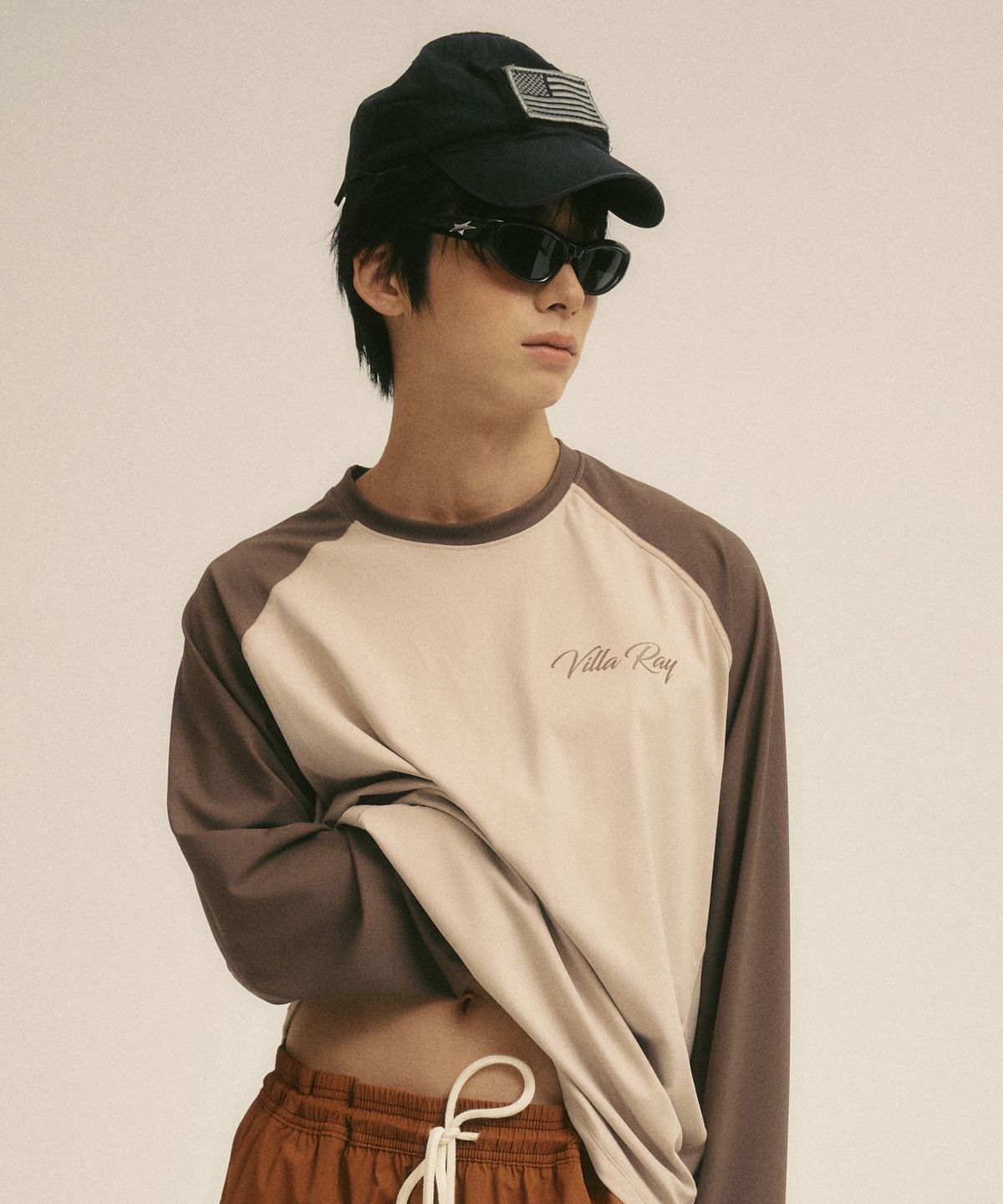 빌라레이(VILLA RAY) 래글런 루즈핏 남성 래쉬가드 - 베이지