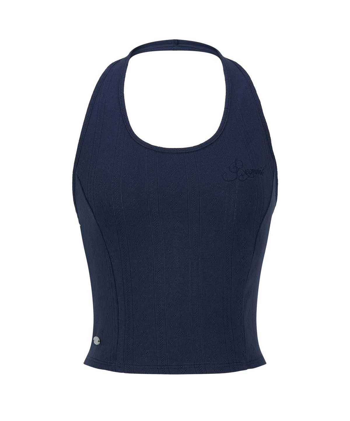 림닉(REEMNIK) NOISE EYELET PUNCHING CROPPED HALTERNECK TOP [NAVY]