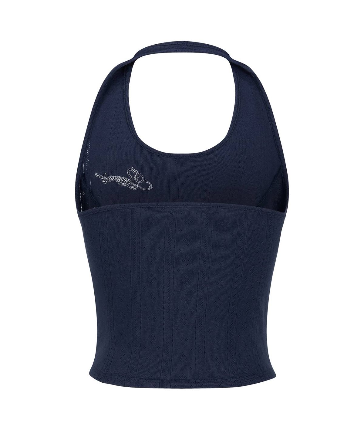 림닉(REEMNIK) NOISE EYELET PUNCHING CROPPED HALTERNECK TOP [NAVY]