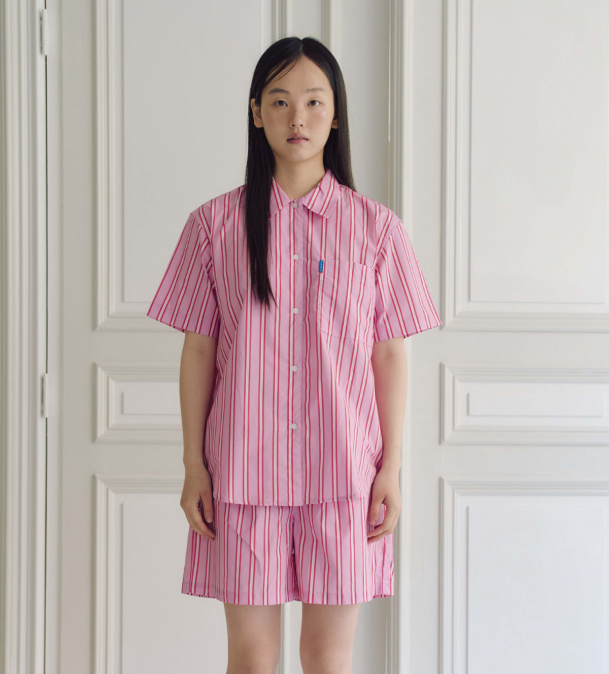 핀카(FINCA) PK105 클래식 반셔츠_플럼 핑크 스트라이프 2SIZES