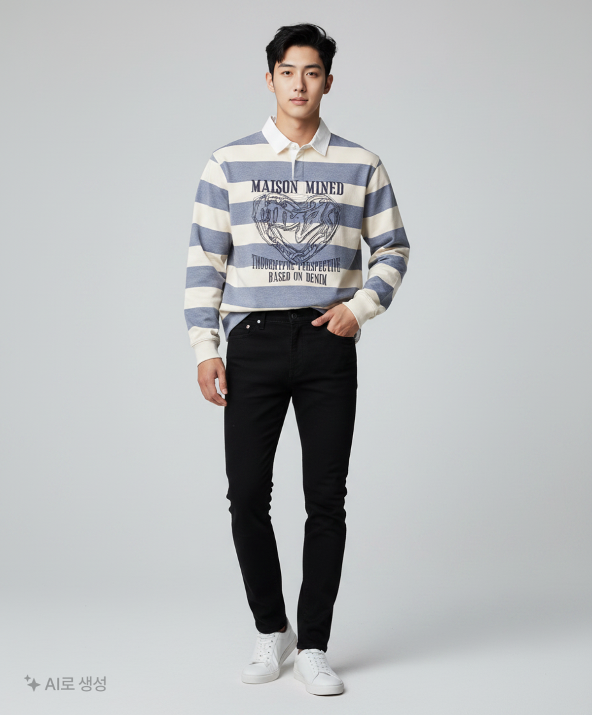 메종미네드(MAISON MINED) DOODLE HEART RUGBY T SHIRT SKY BLUE S