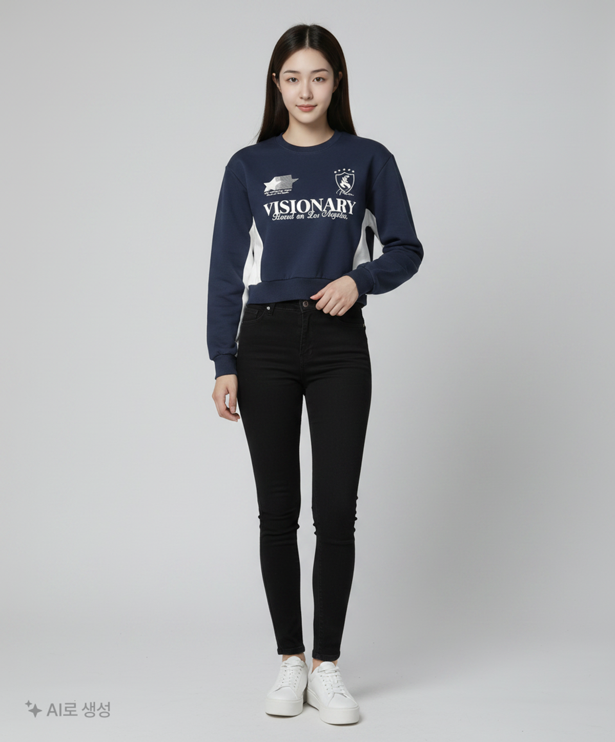 비전스트릿웨어(VISION STREETWEAR) VSW Crop Football Crewneck Navy FREE