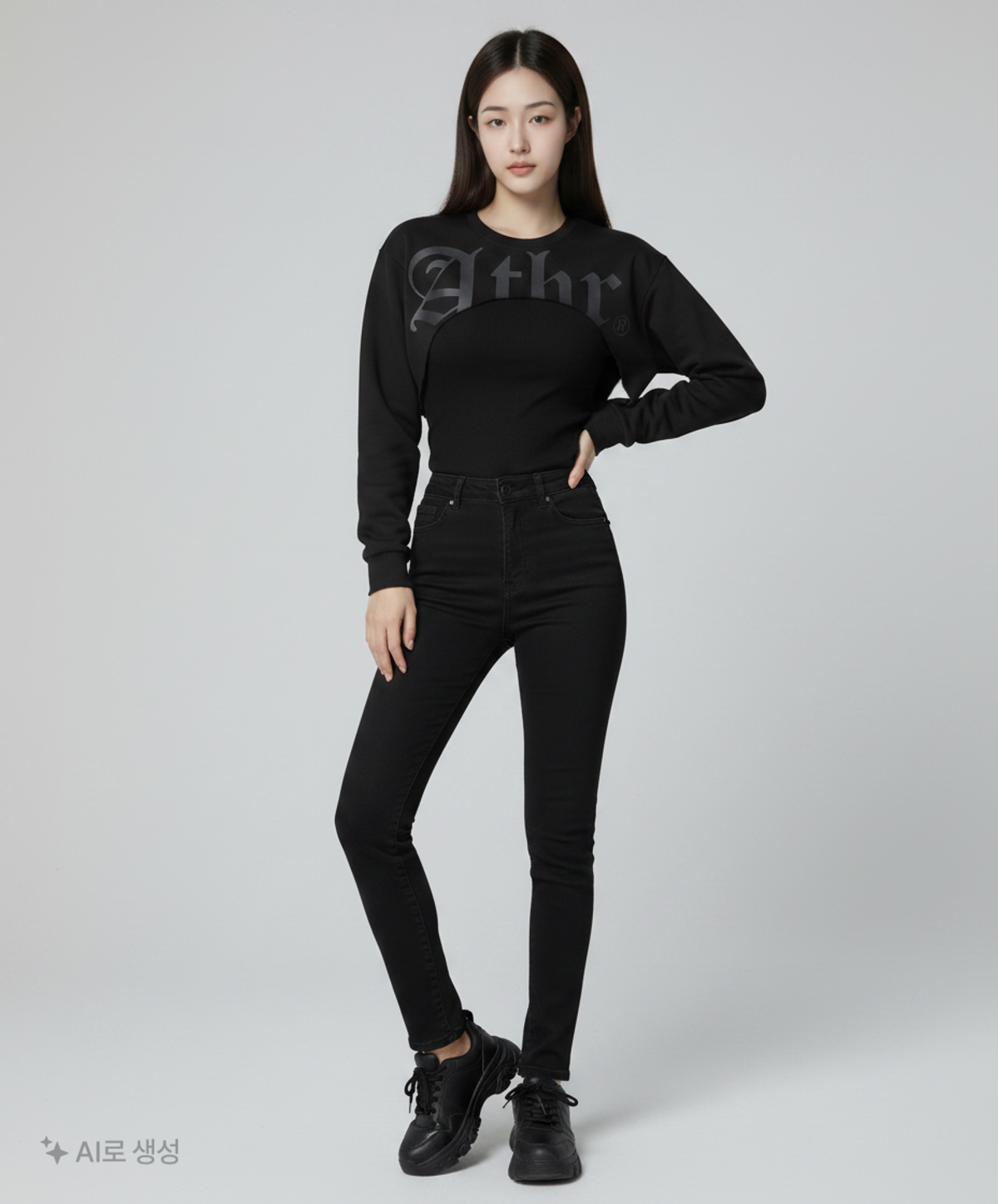 앤디아더(ANDTHEOTHER) 블랙 빅 로고 맥시 크롭 스웨트셔츠 F