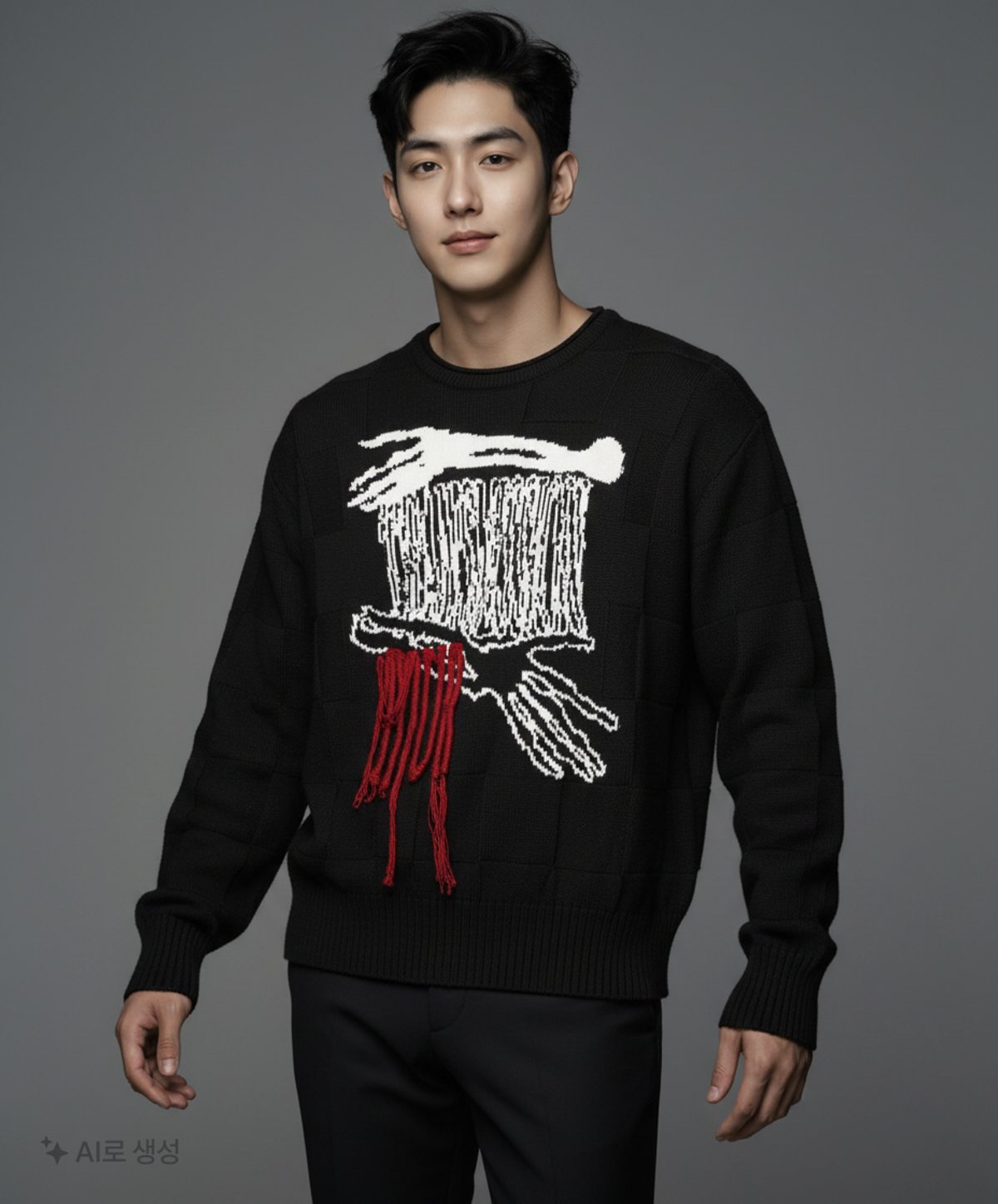 이티씨이(ETCE) FRINGE CHECKERBOARD KNIT (BLACK) L