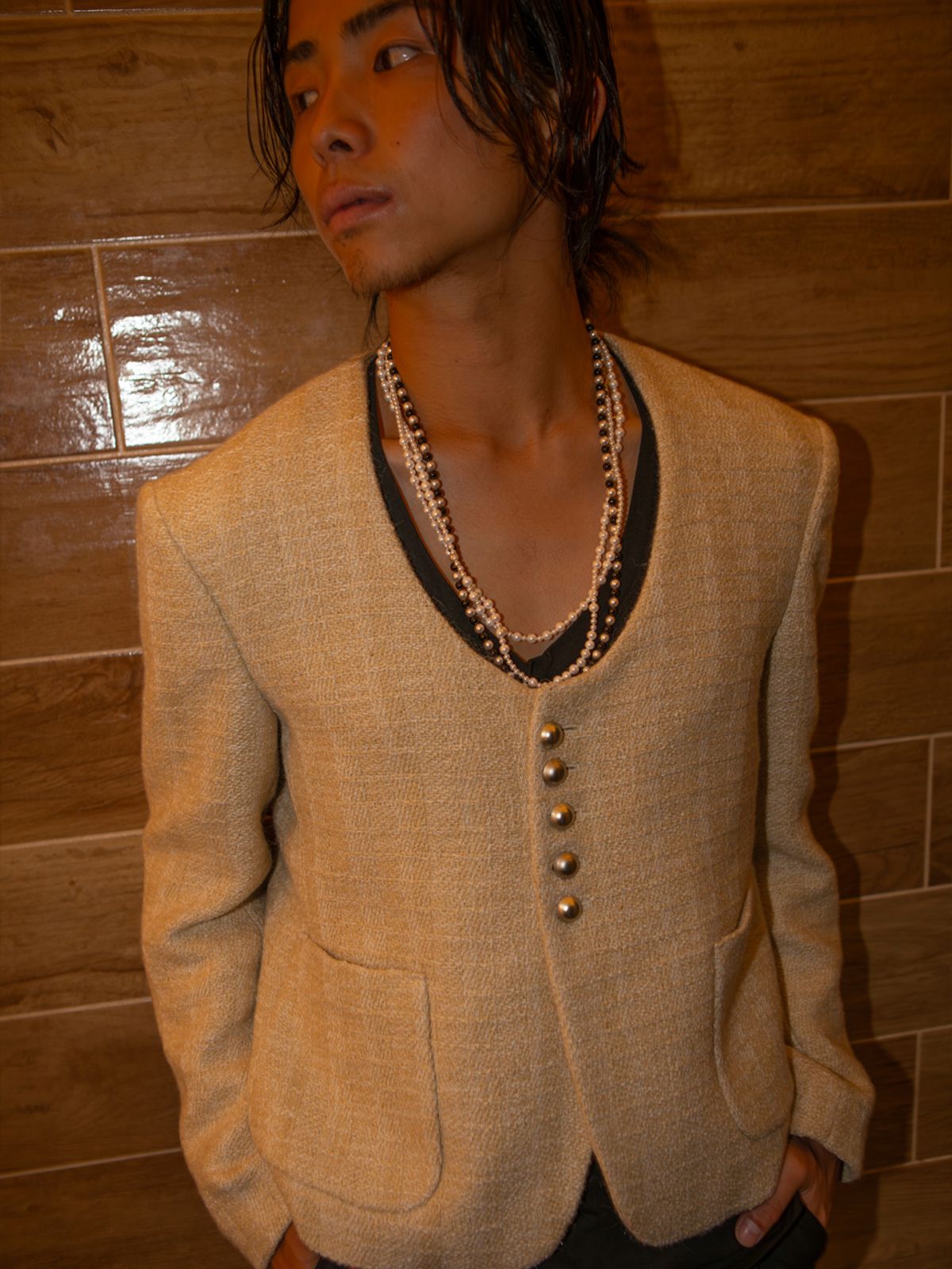 고저(GOZER) 데콜테(Décolleté) TWEED JACKET_LIGHT BEIGE