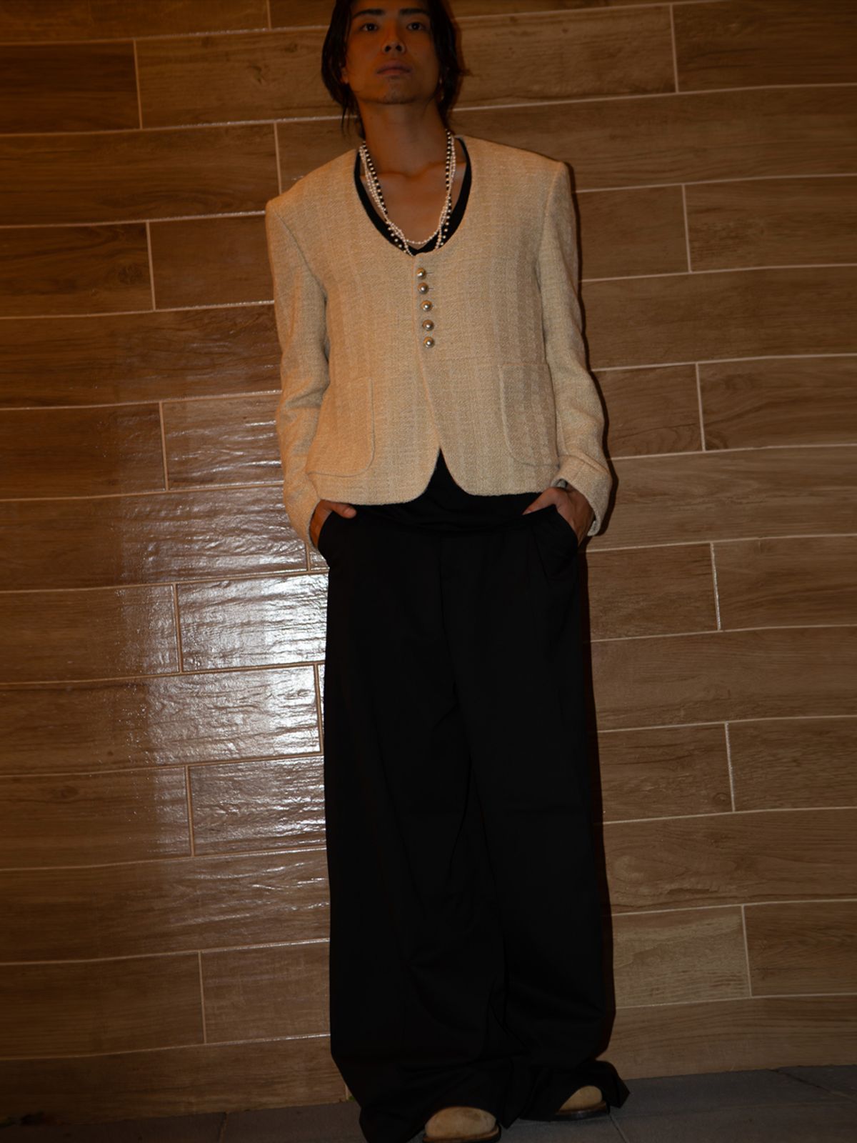 고저(GOZER) 데콜테(Décolleté) TWEED JACKET_LIGHT BEIGE