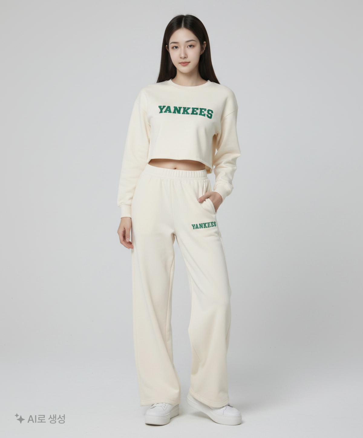 엠엘비(MLB) 여성 바시티 로고 와이드팬츠 NY (Cream) XS