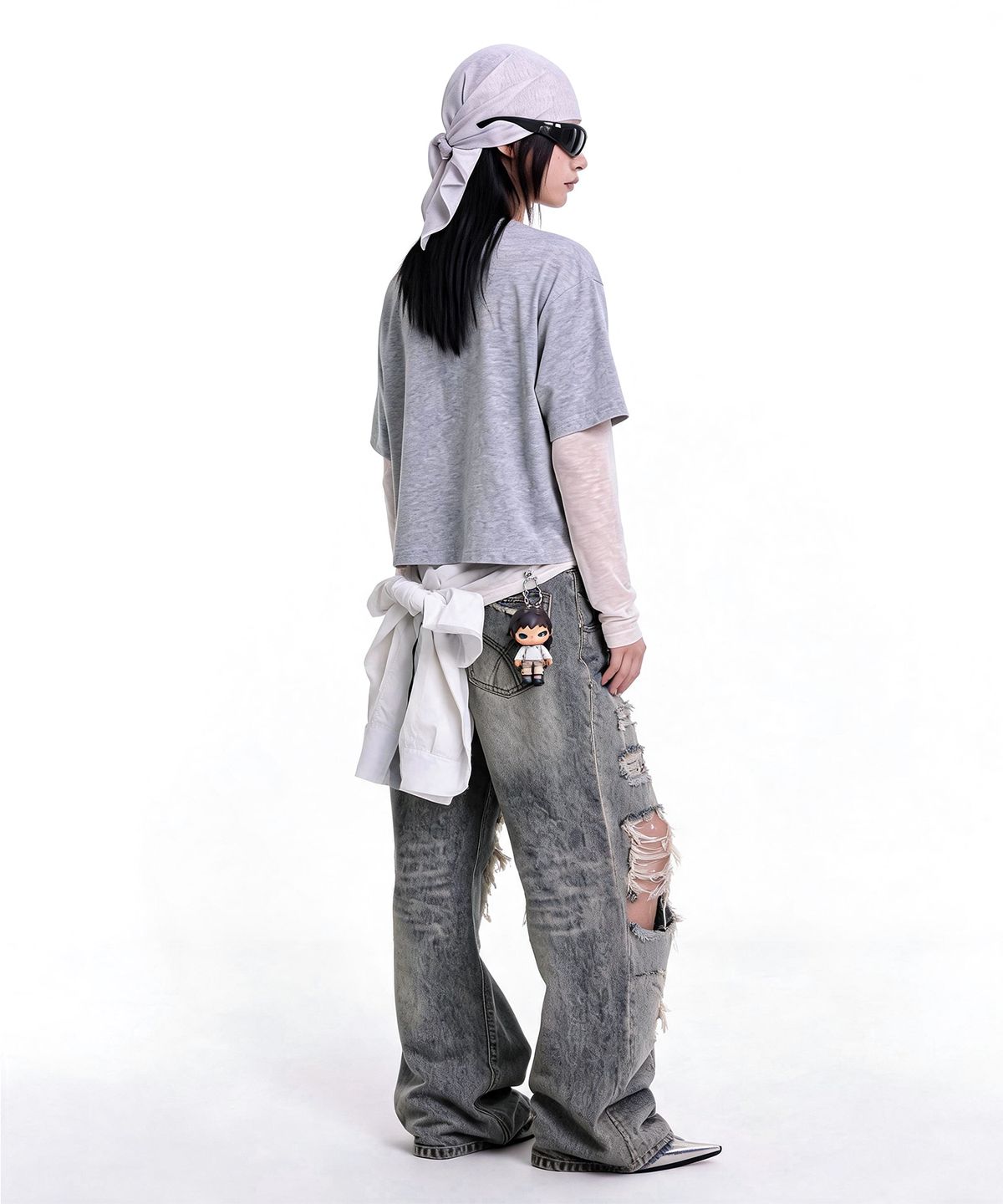 씨웨어 바이 더 지니어스(C WEAR BY THE GENIUS) 오버사이즈 크롭 티셔츠 그레이