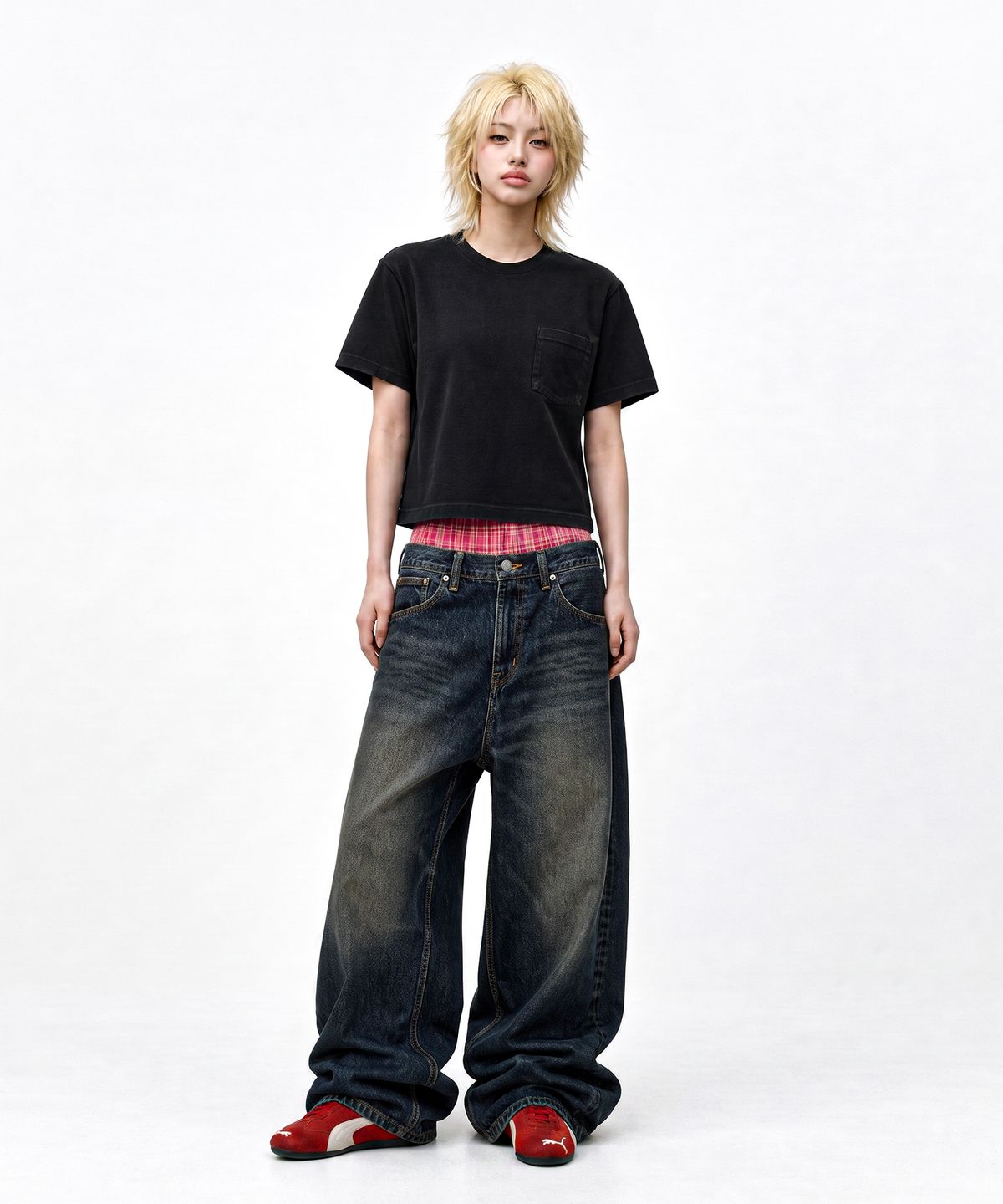 씨웨어 바이 더 지니어스(C WEAR BY THE GENIUS) 포켓 오버사이즈 크롭 티셔츠 블랙