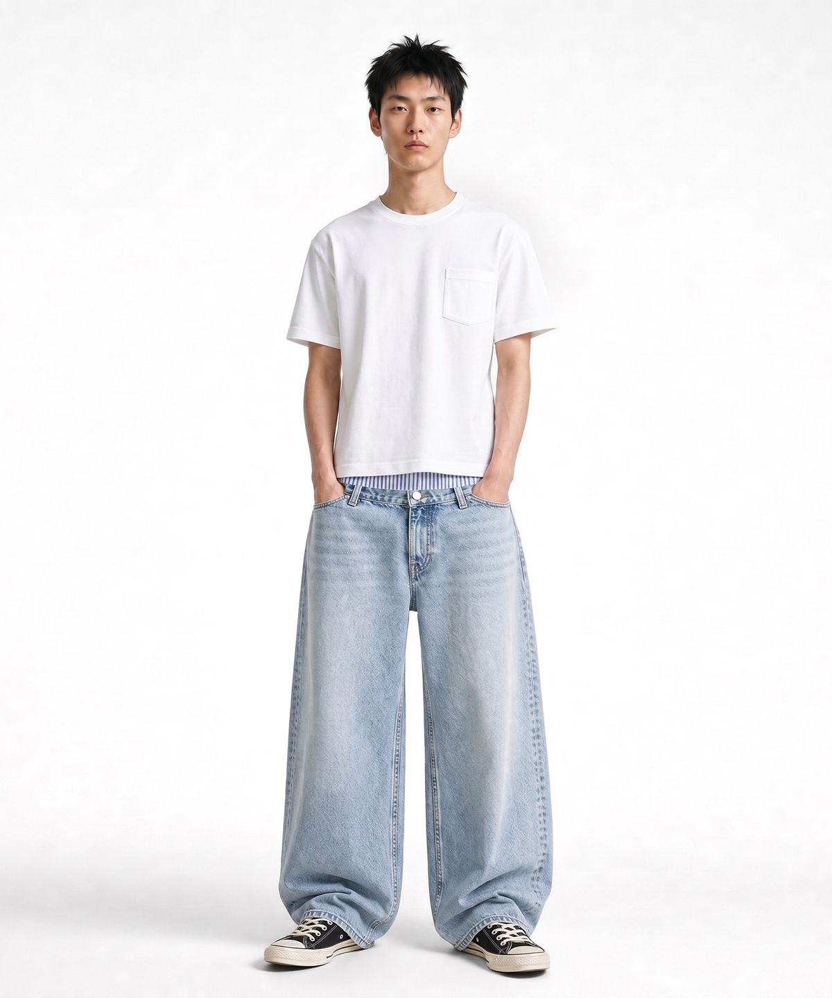 씨웨어 바이 더 지니어스(C WEAR BY THE GENIUS) 포켓 맨즈 크롭 티셔츠 화이트