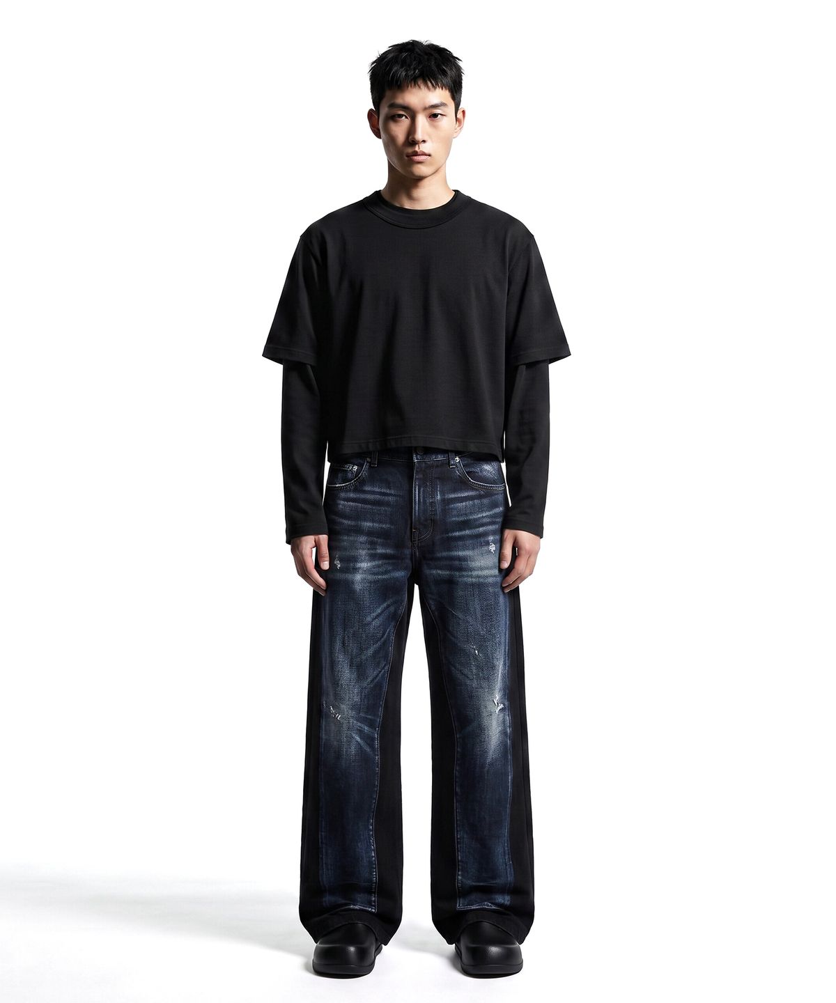 씨웨어 바이 더 지니어스(C WEAR BY THE GENIUS) 넥 바인딩 맨즈 크롭 티셔츠 블랙