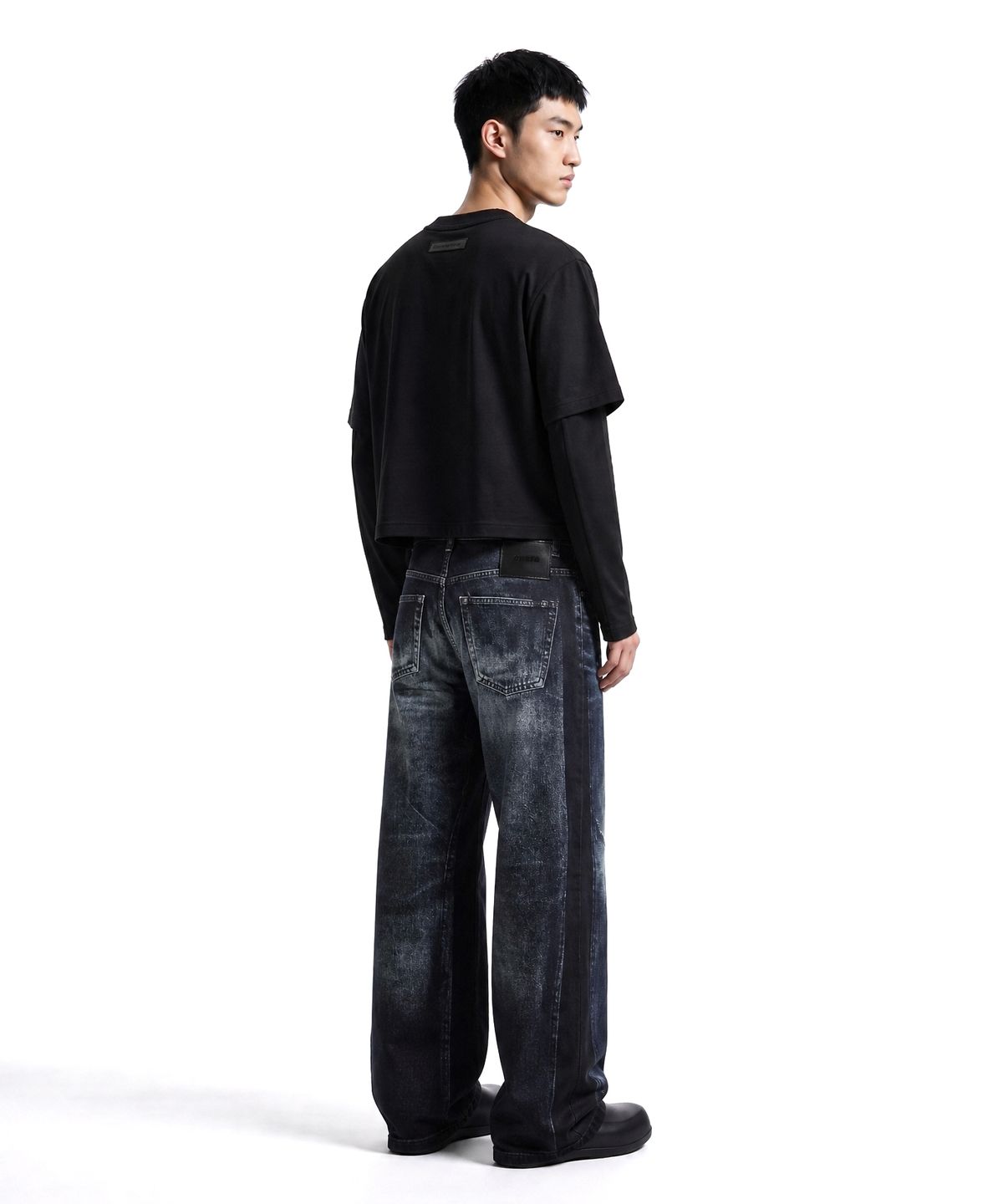 씨웨어 바이 더 지니어스(C WEAR BY THE GENIUS) 넥 바인딩 맨즈 크롭 티셔츠 블랙