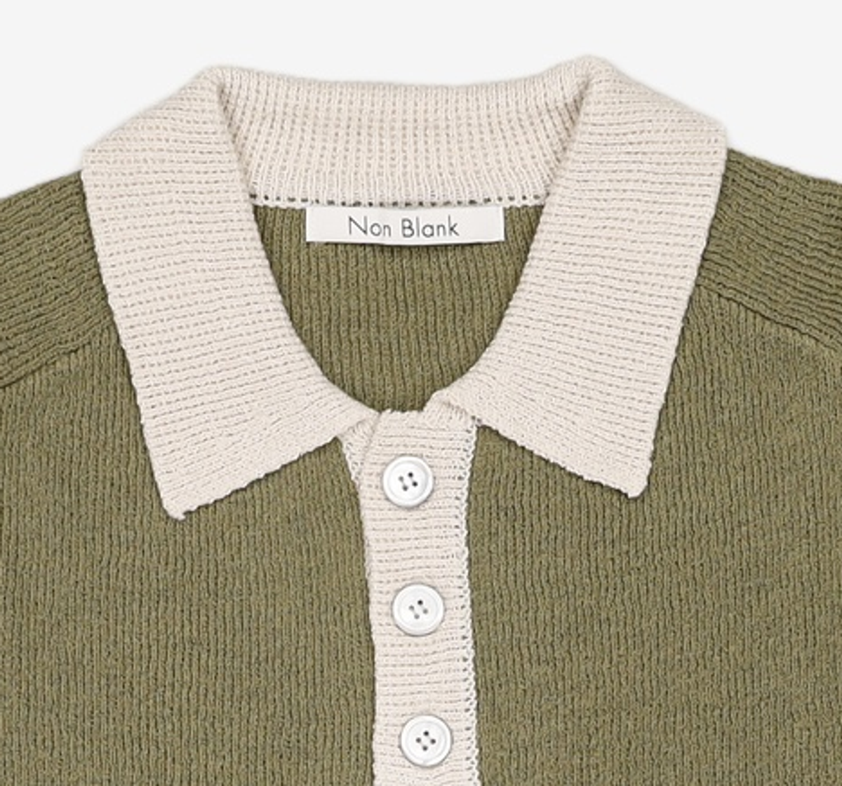 넌블랭크(NONBLANK) 래글런 하프 슬리브 칼라 니트_DEEP GREEN L
