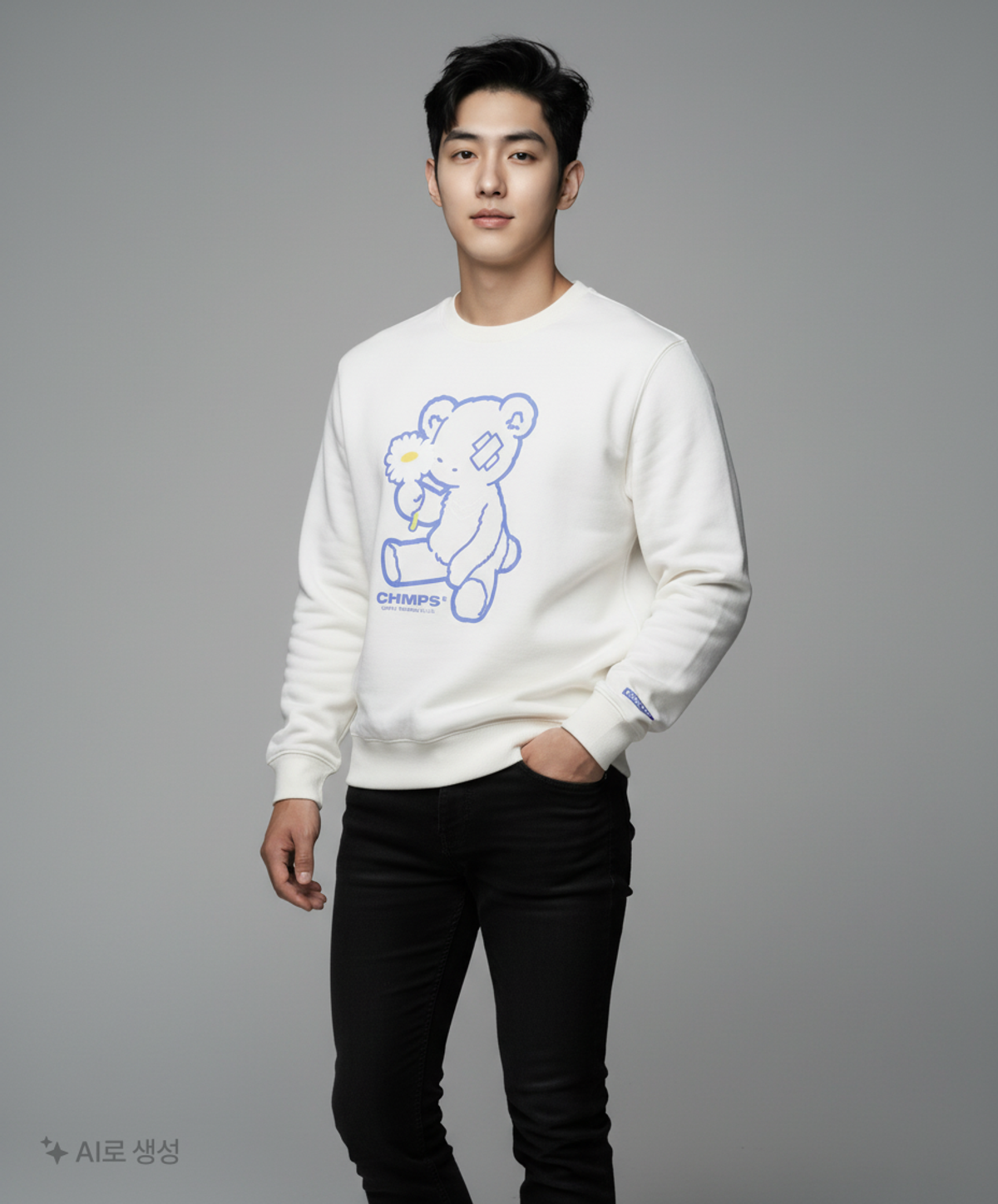 본챔스(BORN CHAMPS) 블루 베어 스웨트셔츠  B21FT19BK L