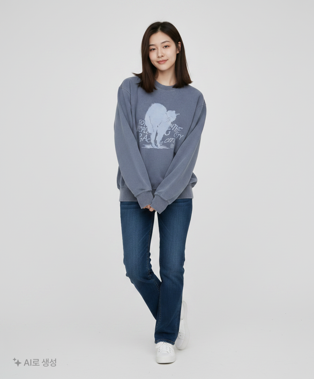 어반디타입(URBANDTYPE) 하트캣 피그먼트 스웻셔츠_블루_LT503 S