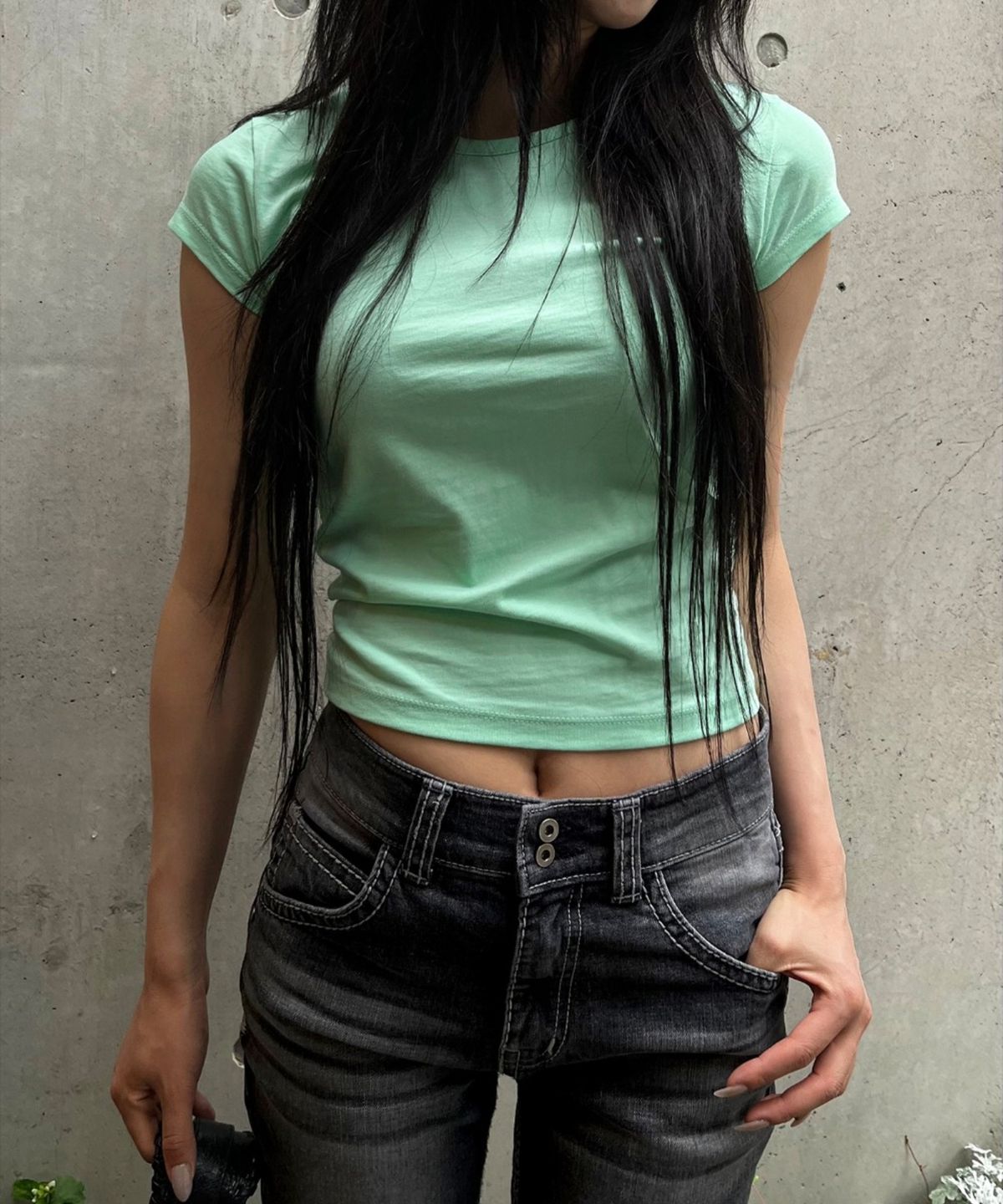 시아오시코(SIAOSIKO) 레이어드 U넥 슬림티 (Mint)