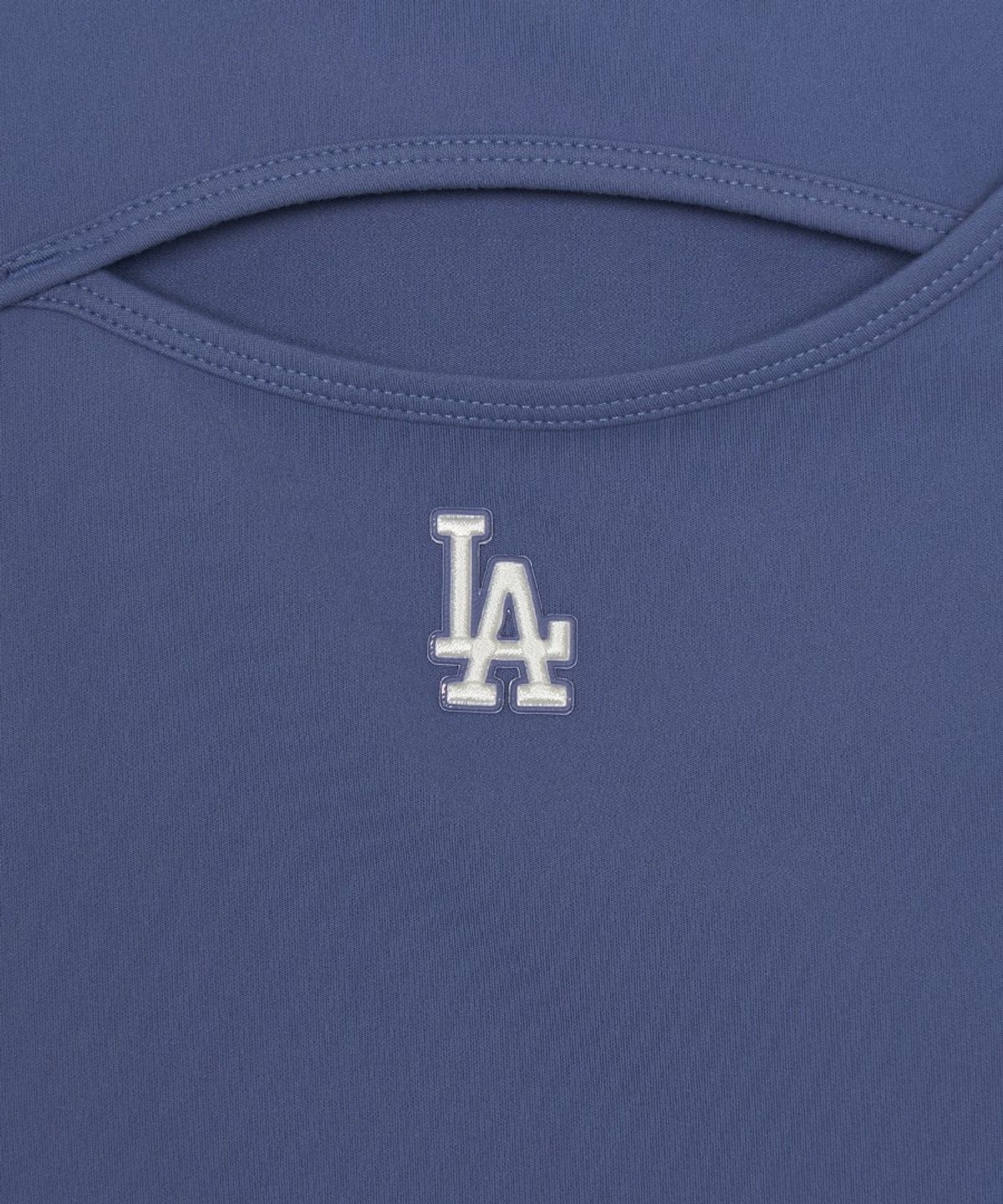 엠엘비(MLB) 여성 베이직 컷아웃 절개 슬림 세미크롭 긴팔 티셔츠 LA (Indigo)