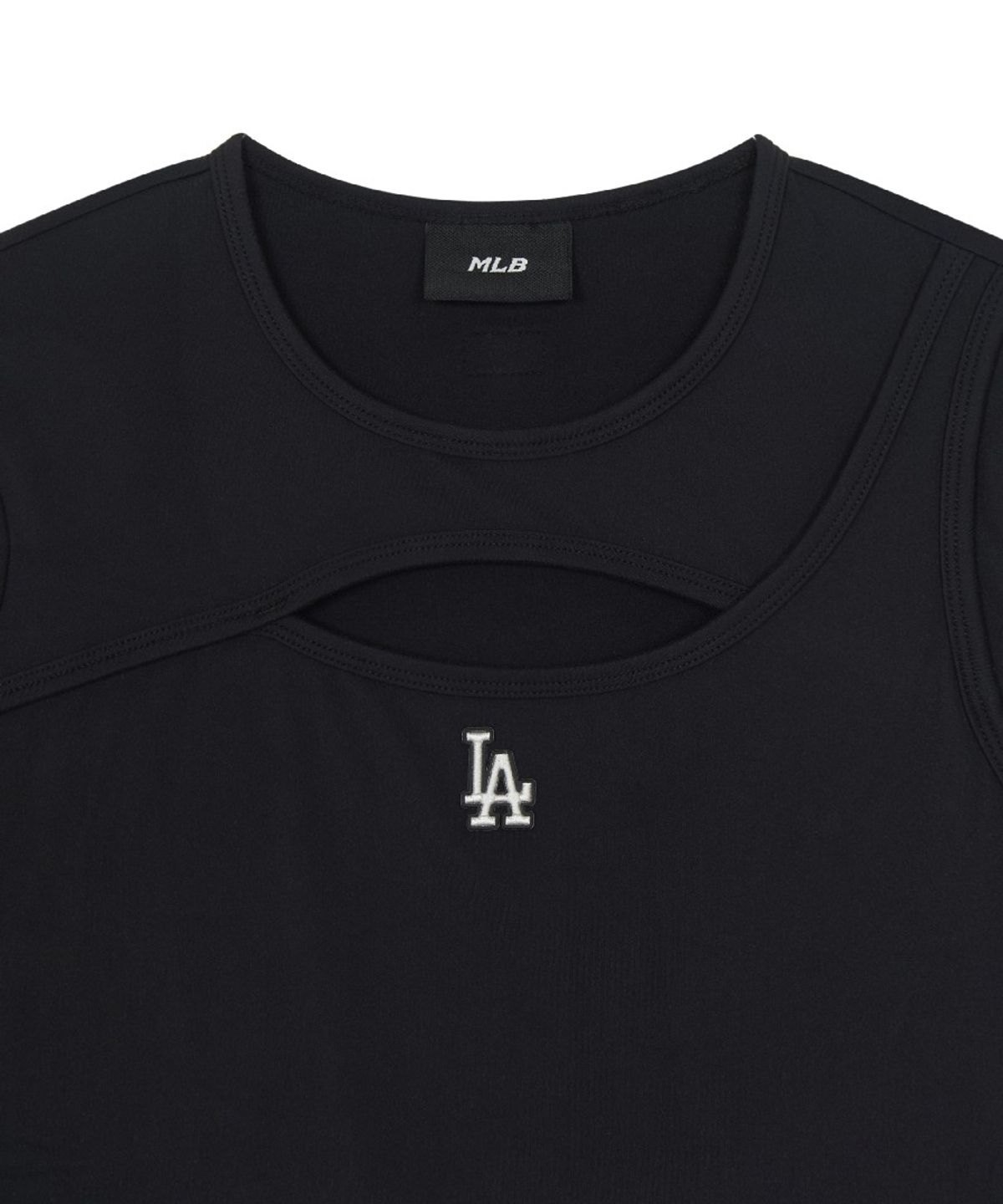엠엘비(MLB) 여성 베이직 컷아웃 절개 슬림 세미크롭 긴팔 티셔츠 LA (Black)