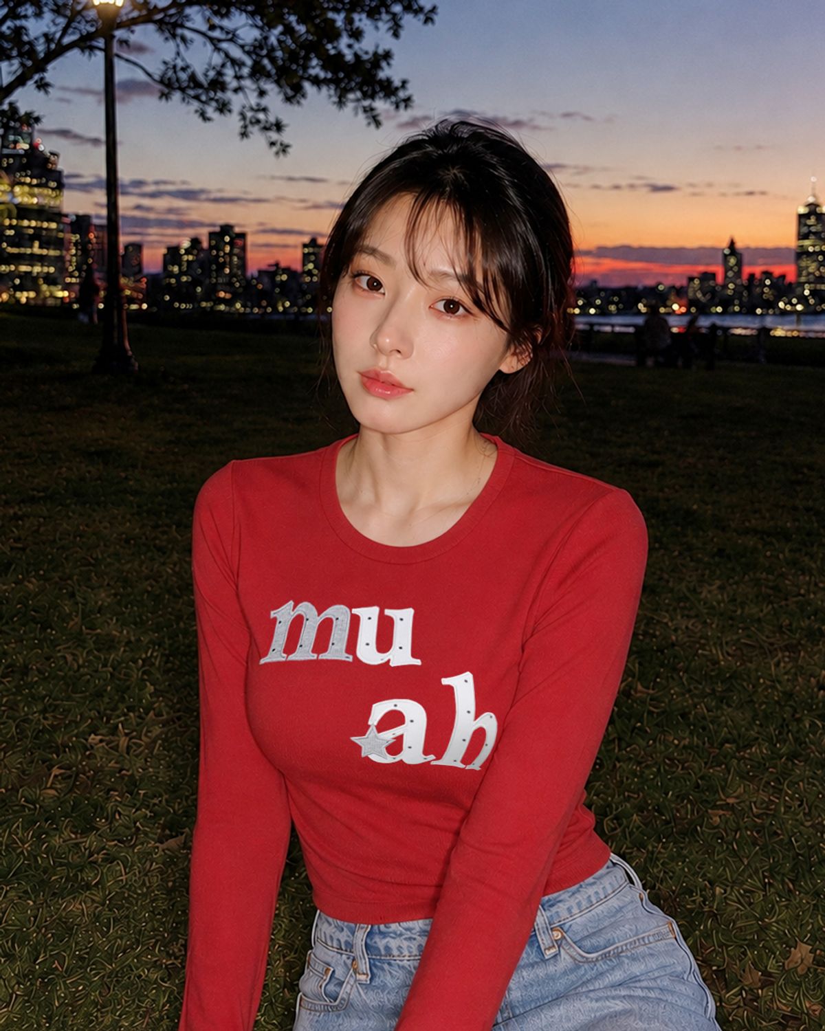 무아무아(MUAHMUAH) 도트 스타 패치 긴팔 티셔츠 [레드]