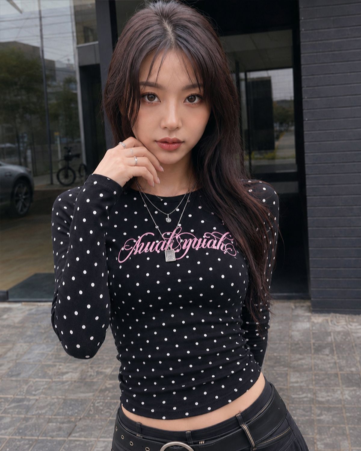 무아무아(MUAHMUAH) 도트 레터링 로고 긴팔 티셔츠 [블랙]