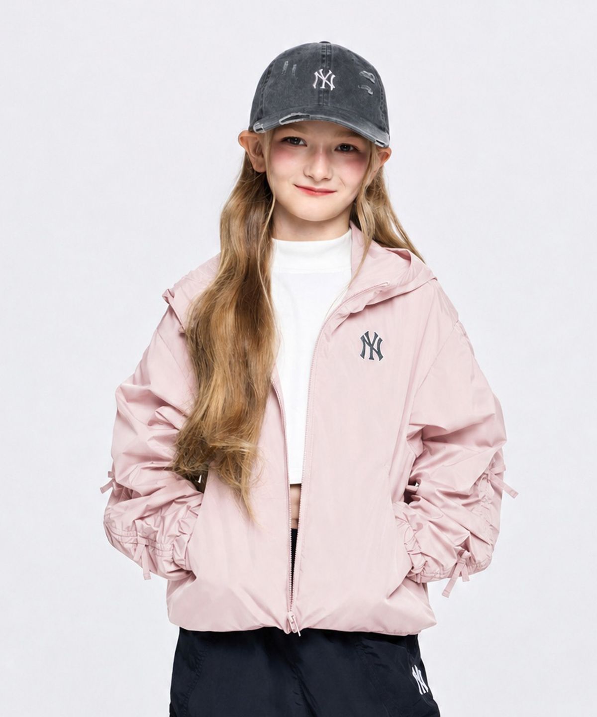 엠엘비 키즈(MLB KIDS) 스트릿 걸즈 리본 바람막이 NY (L.Pink)