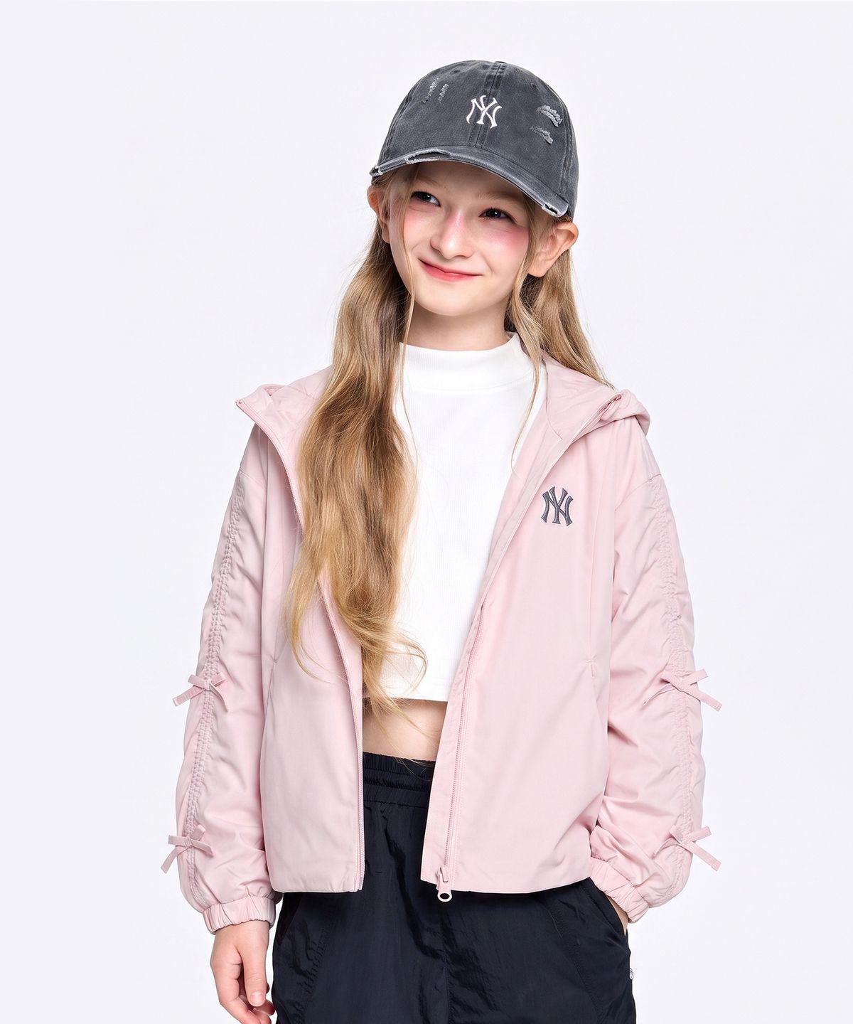 엠엘비 키즈(MLB KIDS) 스트릿 걸즈 리본 바람막이 NY (L.Pink)