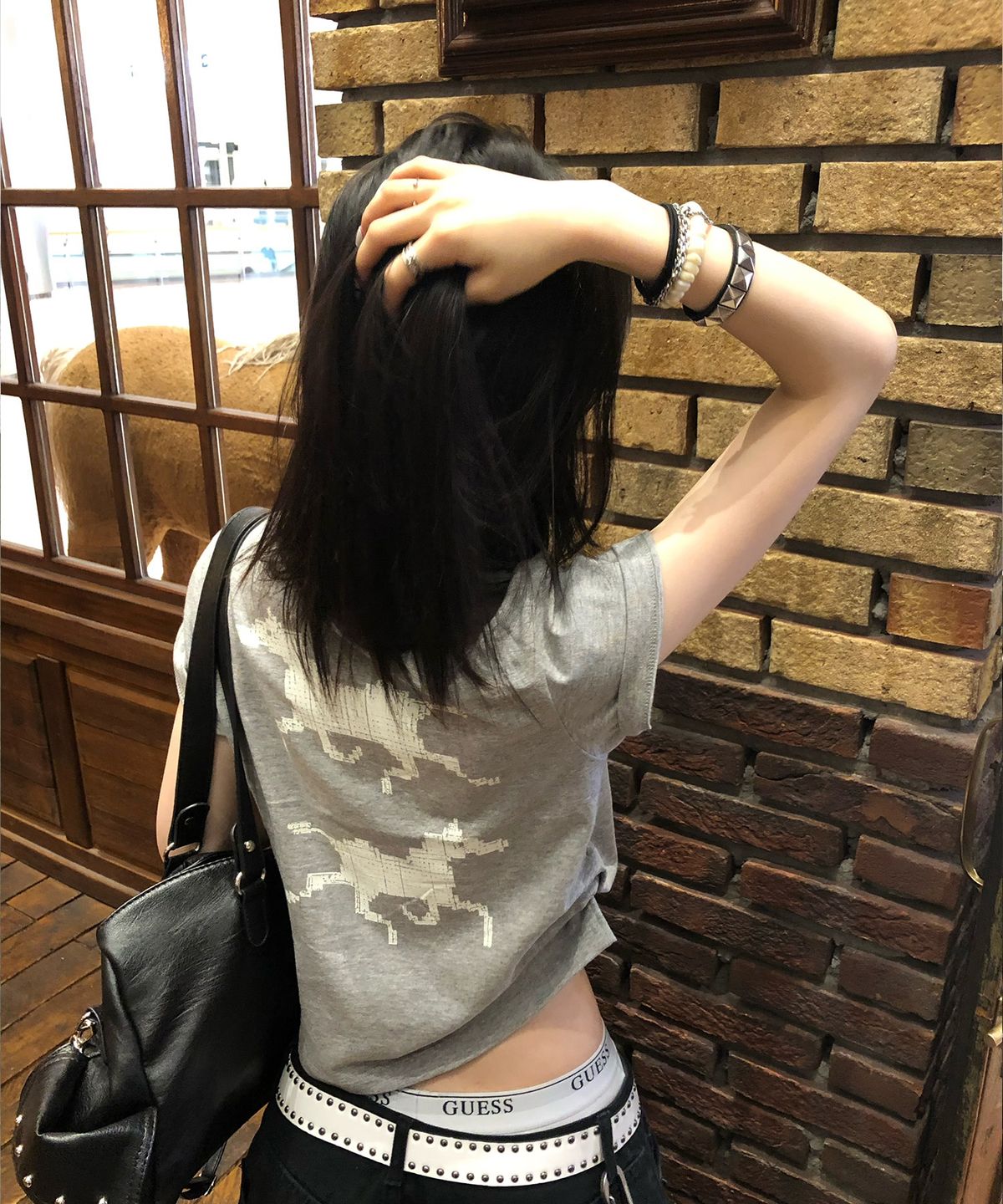 노디(NODI) System Error Horse crop Tee melange gray