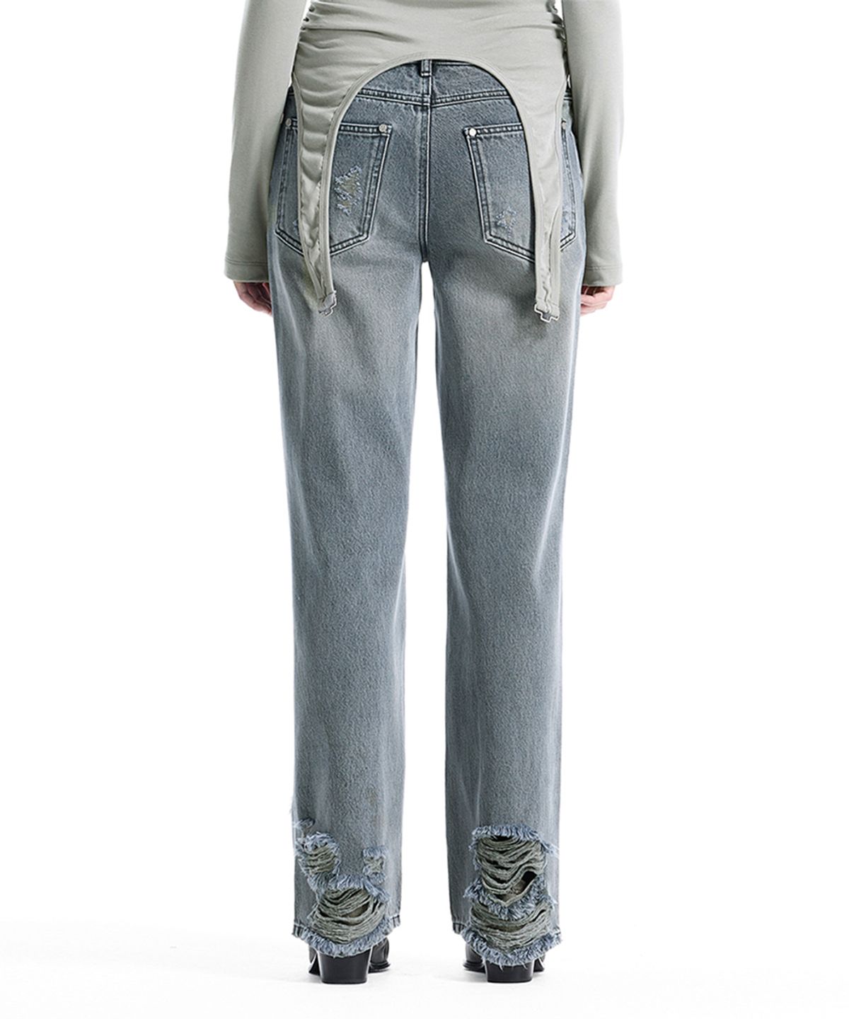 트리밍버드(TREEMINGBIRD) Low-Rise Scratch Damage Slim-Fit Denim [ Blue ]