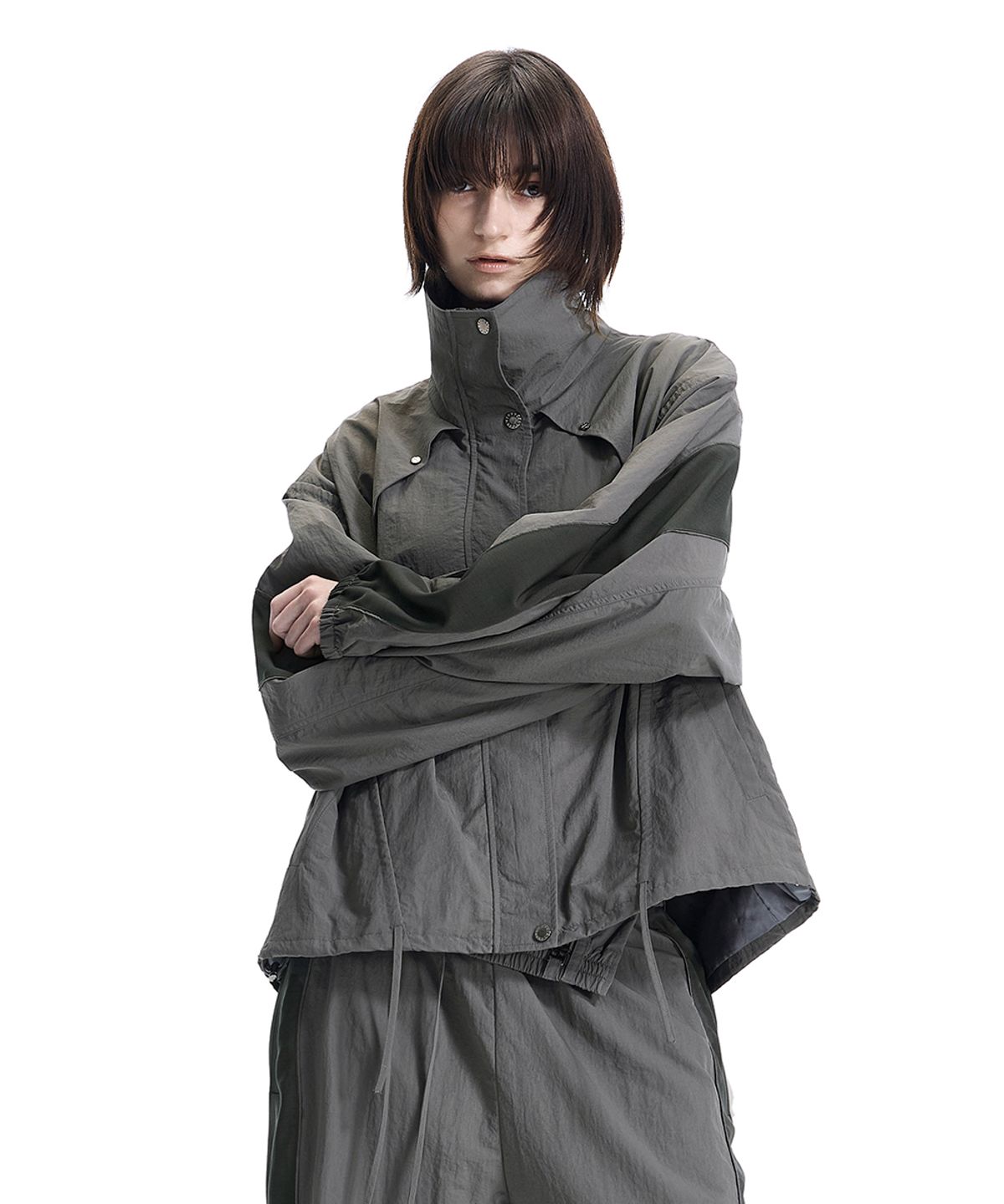 트리밍버드(TREEMINGBIRD) Linear Contrast Track Set-Up Jacket [ Gray ]