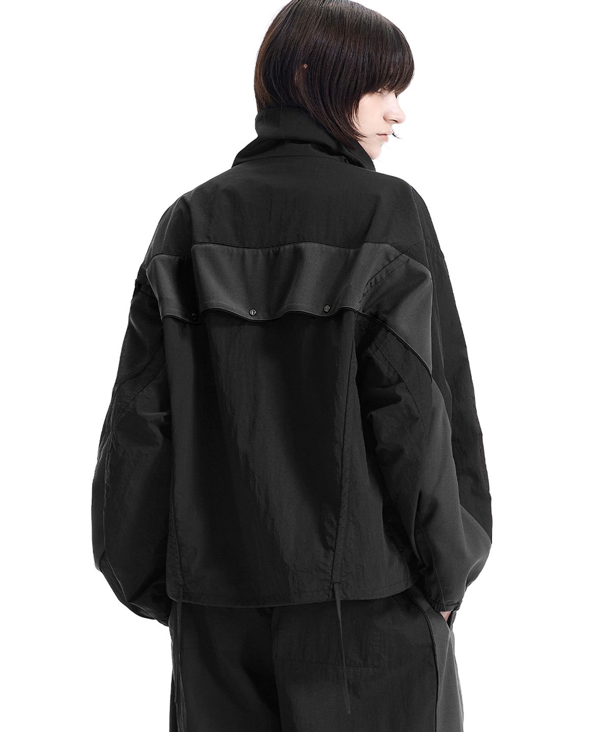 트리밍버드(TREEMINGBIRD) Linear Contrast Track Set-Up Jacket [ Black ]