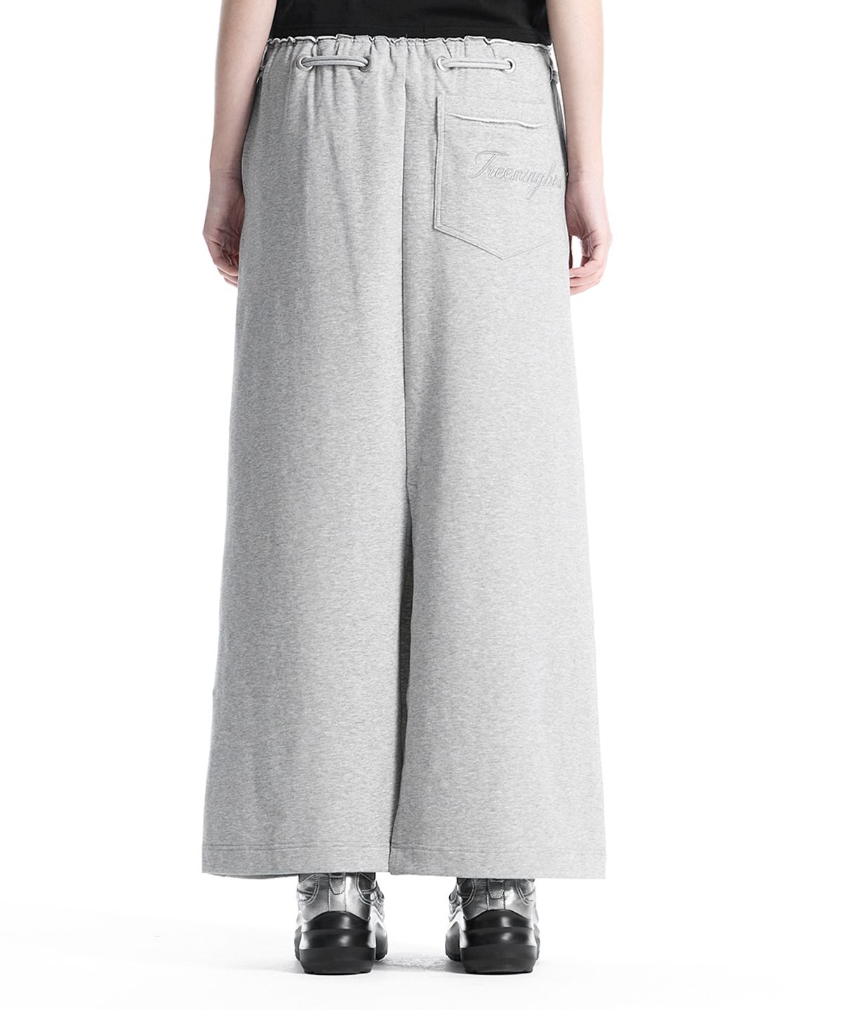 트리밍버드(TREEMINGBIRD) Lace-Up Eyelet Set-Up Skirt [ Melange Gray ]