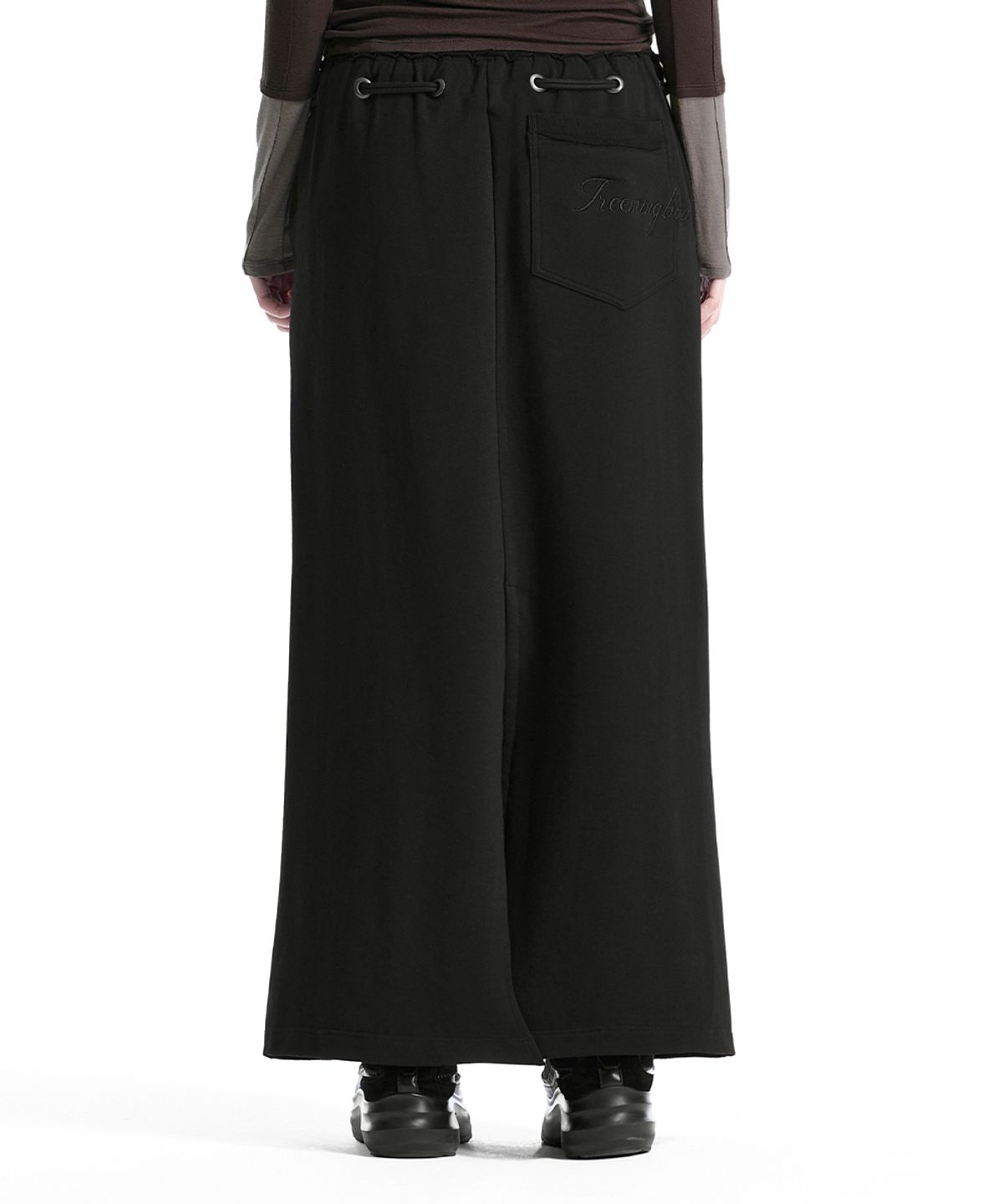 트리밍버드(TREEMINGBIRD) Lace-Up Eyelet Set-Up Skirt [ Black ]