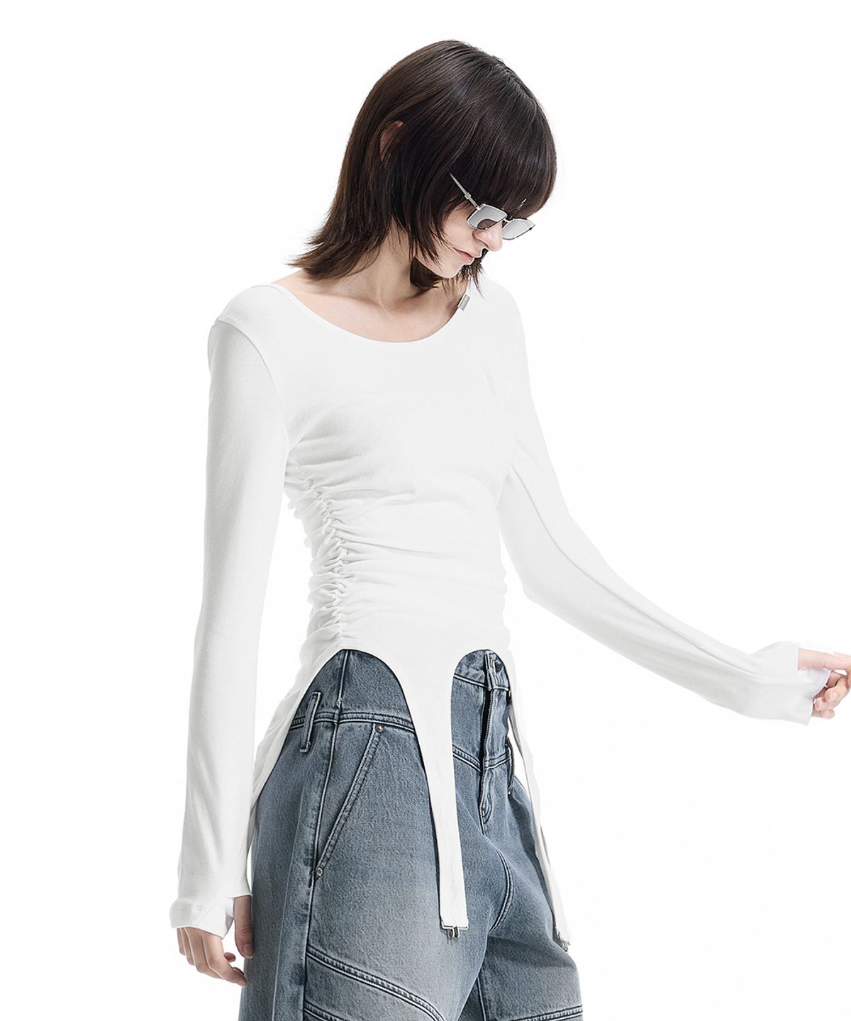 트리밍버드(TREEMINGBIRD) Garter-Hem Long-Sleeve Top [ Ivory ]