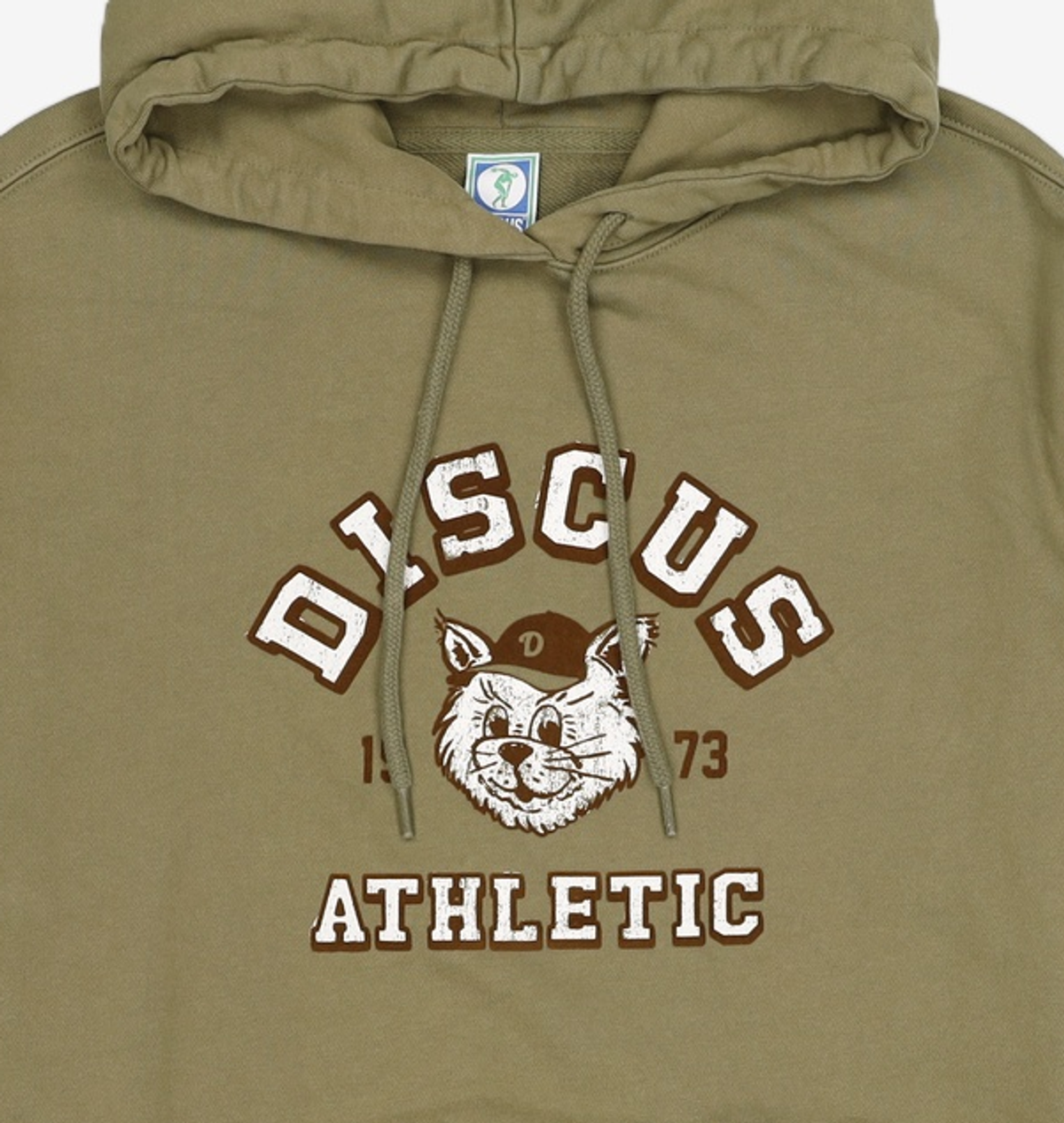 디스커스 애슬레틱(DISCUS ATHLETIC) 미사용 오버 핏 고양이 후디 올리브 브랜치 XL