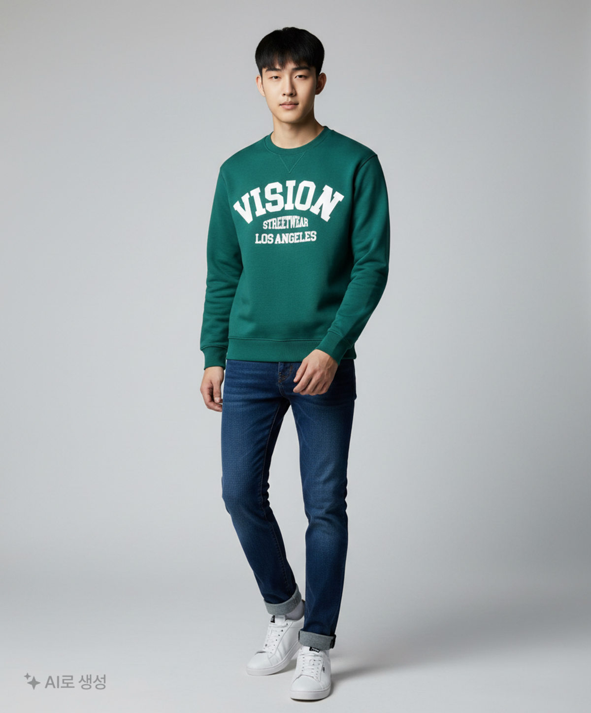 비전스트릿웨어(VISION STREETWEAR) VSW Arch Logo Crewneck Dark Green M