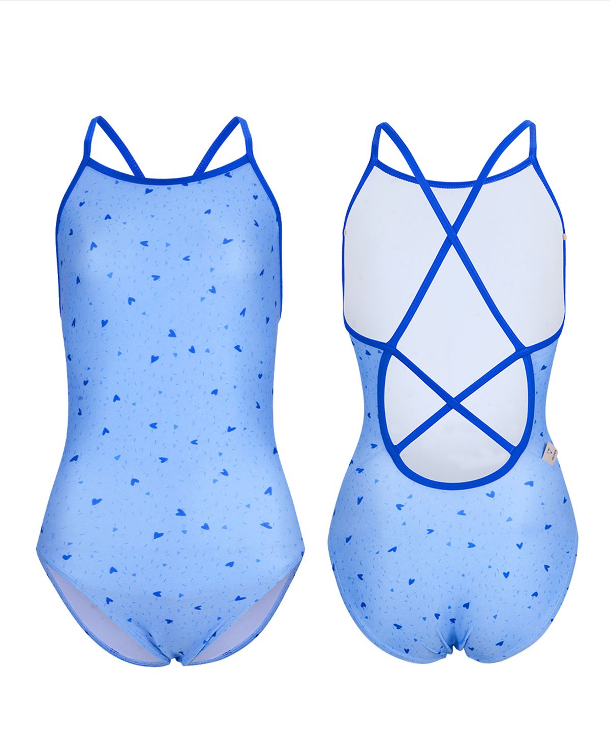 제테스(ZETES) 여성 파워쉴드 크로스 딥 티어드롭백 원피스 수영복 HEART SPRINKLE SKY L9A6057
