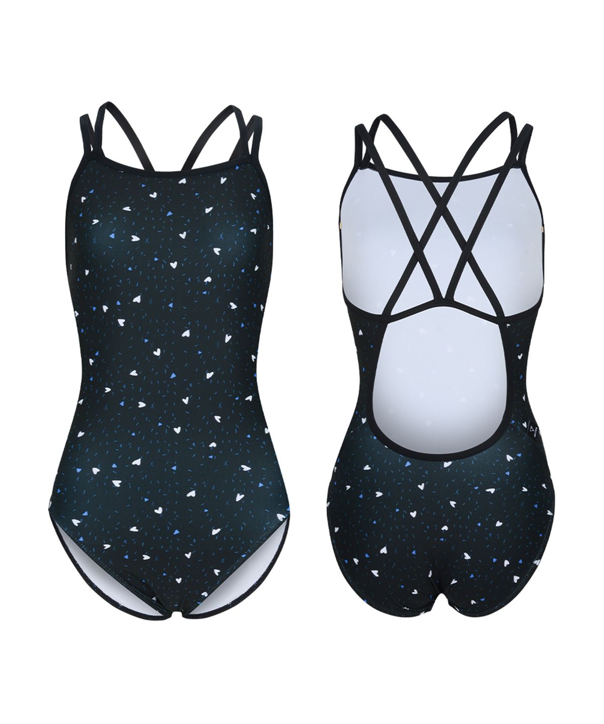 제테스(ZETES) 여성 파워쉴드 더블스트랩 크로스백 원피스 수영복 HEART SPRINKLE BLACK L9A6010